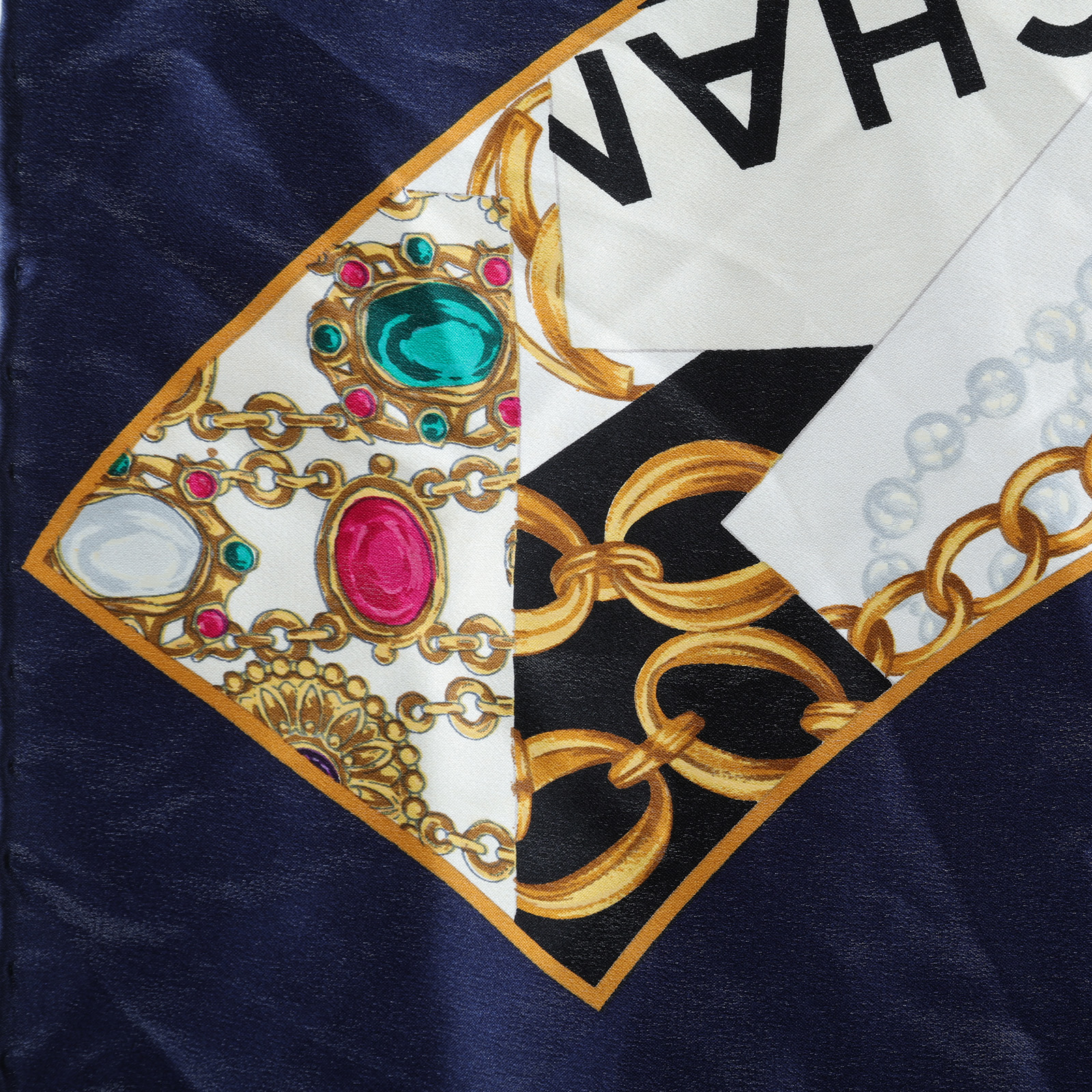 香奈兒 CHANEL 絲巾  深藍雙CLOGO絲巾 無附屬品