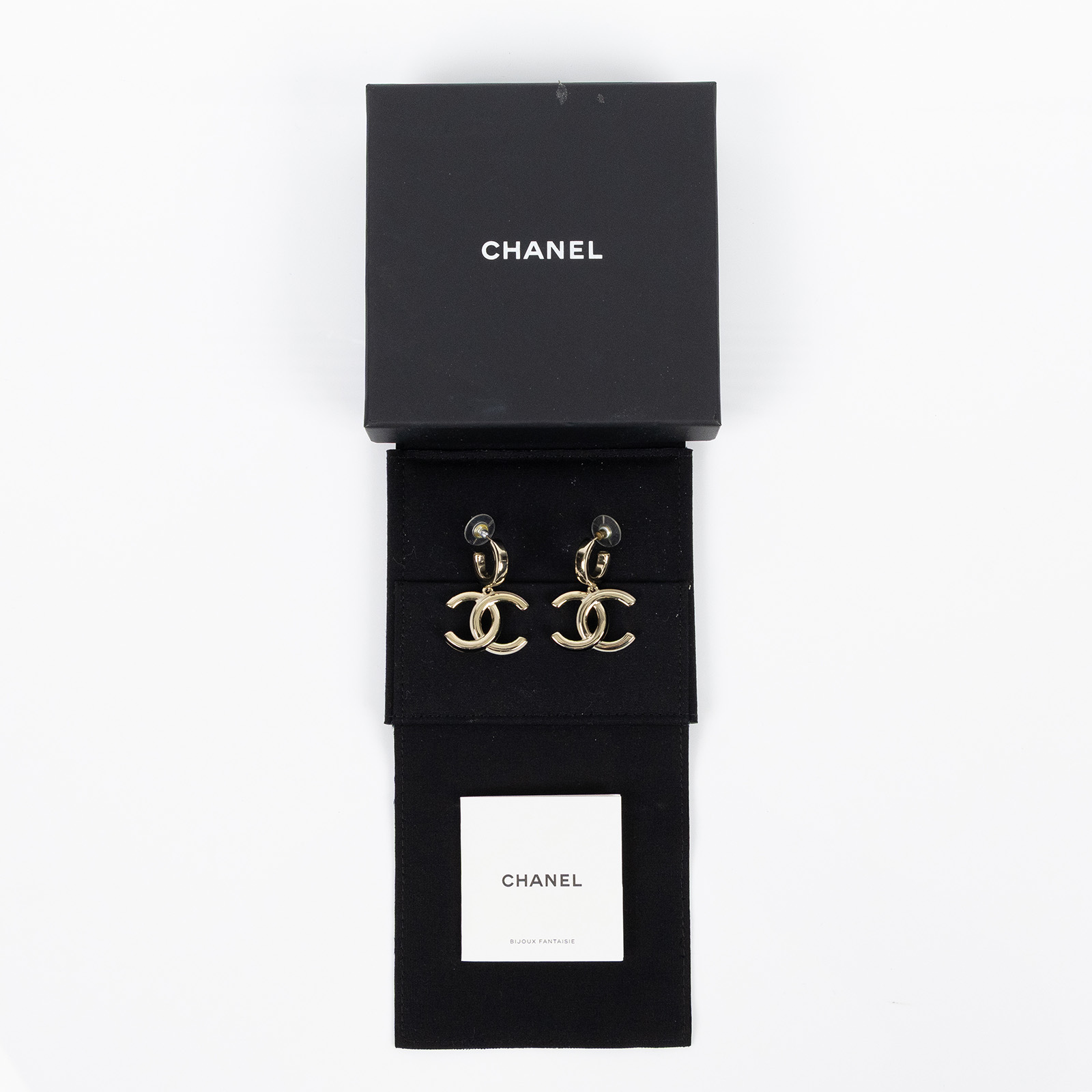 香奈兒 CHANEL 耳釘 A22 K 金側白黑雙C耳環 原廠盒子