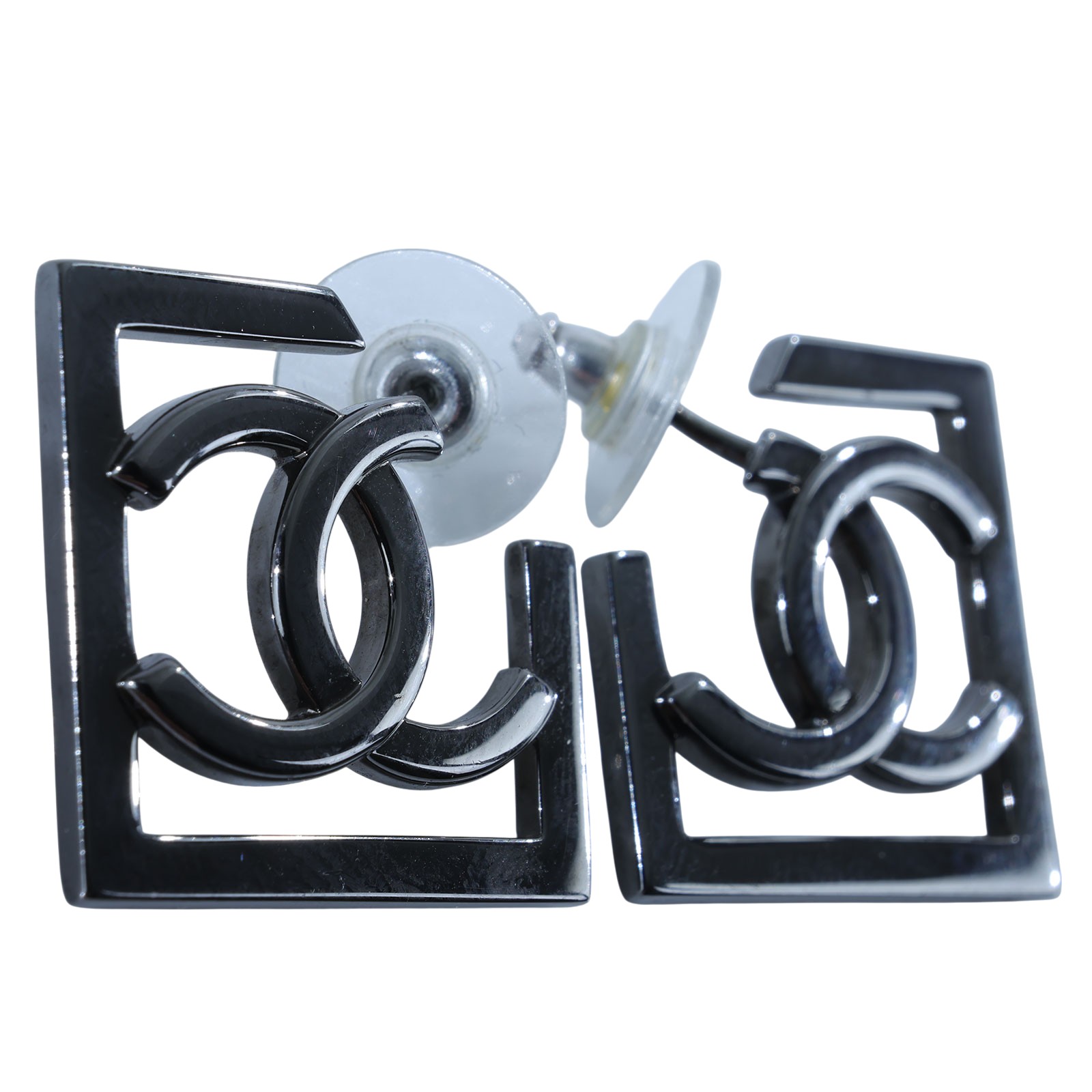 香奈兒 CHANEL 耳釘 A23 B 鍍黑方框雙C耳環 原廠盒子