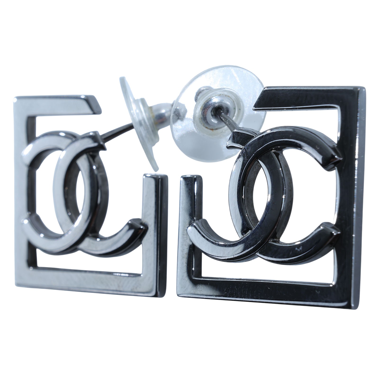 香奈兒 CHANEL 耳釘 A23 B 鍍黑方框雙C耳環 原廠盒子