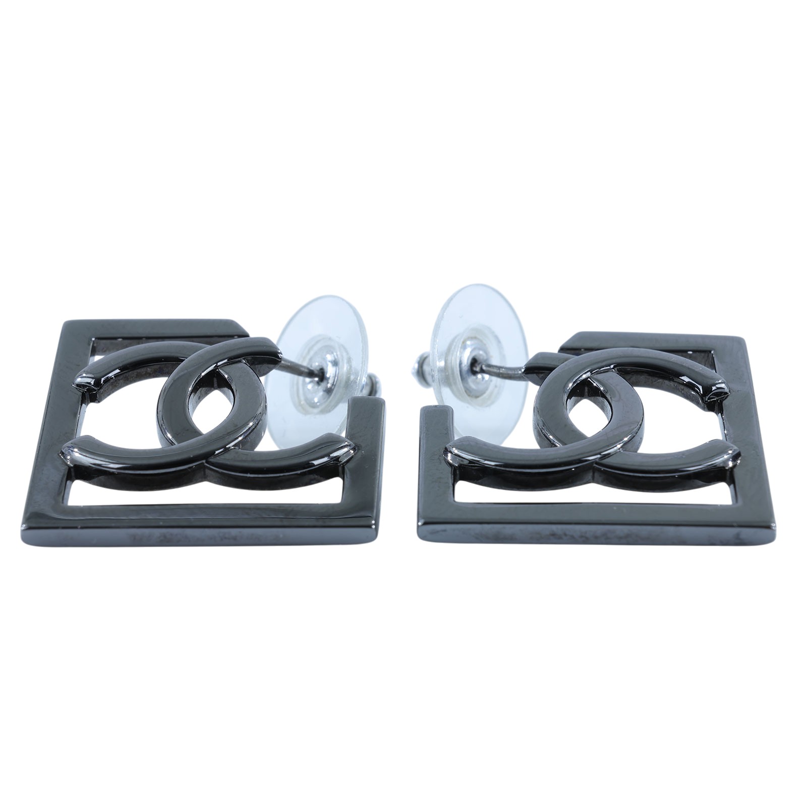 香奈兒 CHANEL 耳釘 A23 B 鍍黑方框雙C耳環 原廠盒子