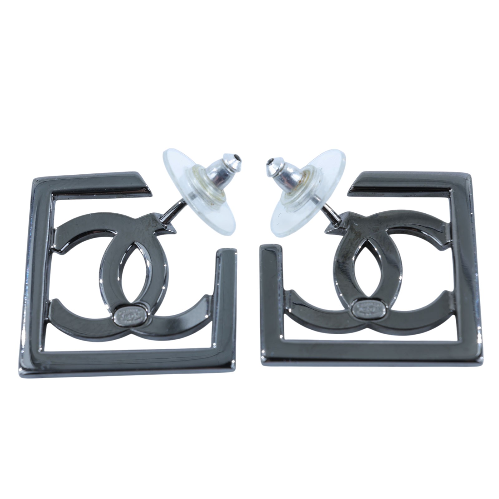 香奈兒 CHANEL 耳釘 A23 B 鍍黑方框雙C耳環 原廠盒子