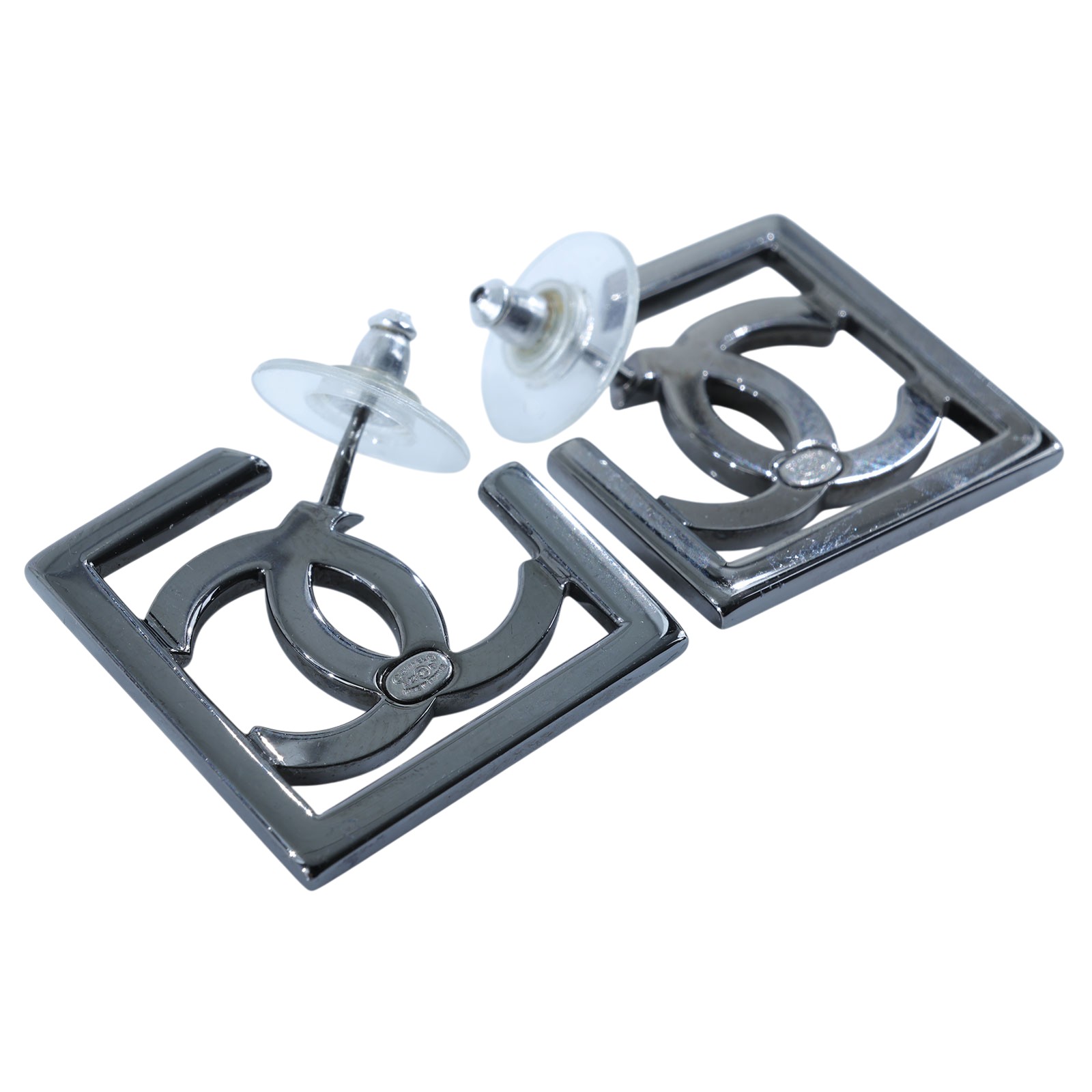 香奈兒 CHANEL 耳釘 A23 B 鍍黑方框雙C耳環 原廠盒子