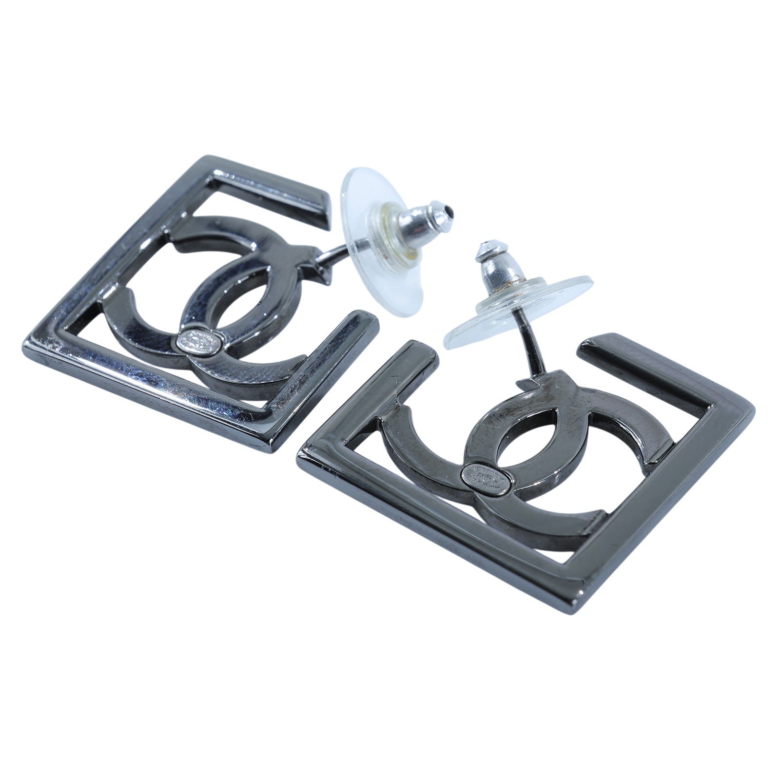 香奈兒 CHANEL 耳釘 A23 B 鍍黑方框雙C耳環 原廠盒子