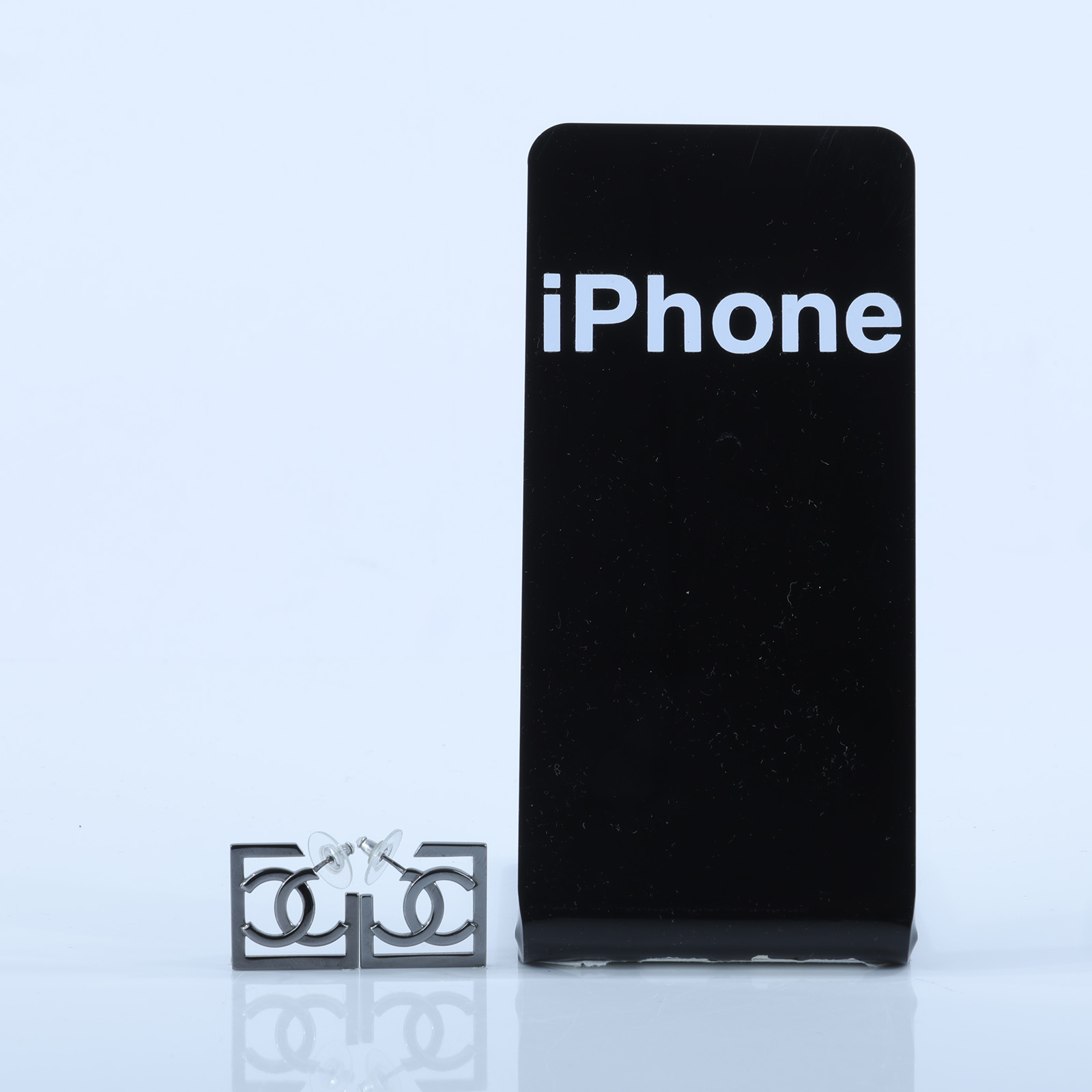 香奈兒 CHANEL 耳釘 A23 B 鍍黑方框雙C耳環 原廠盒子