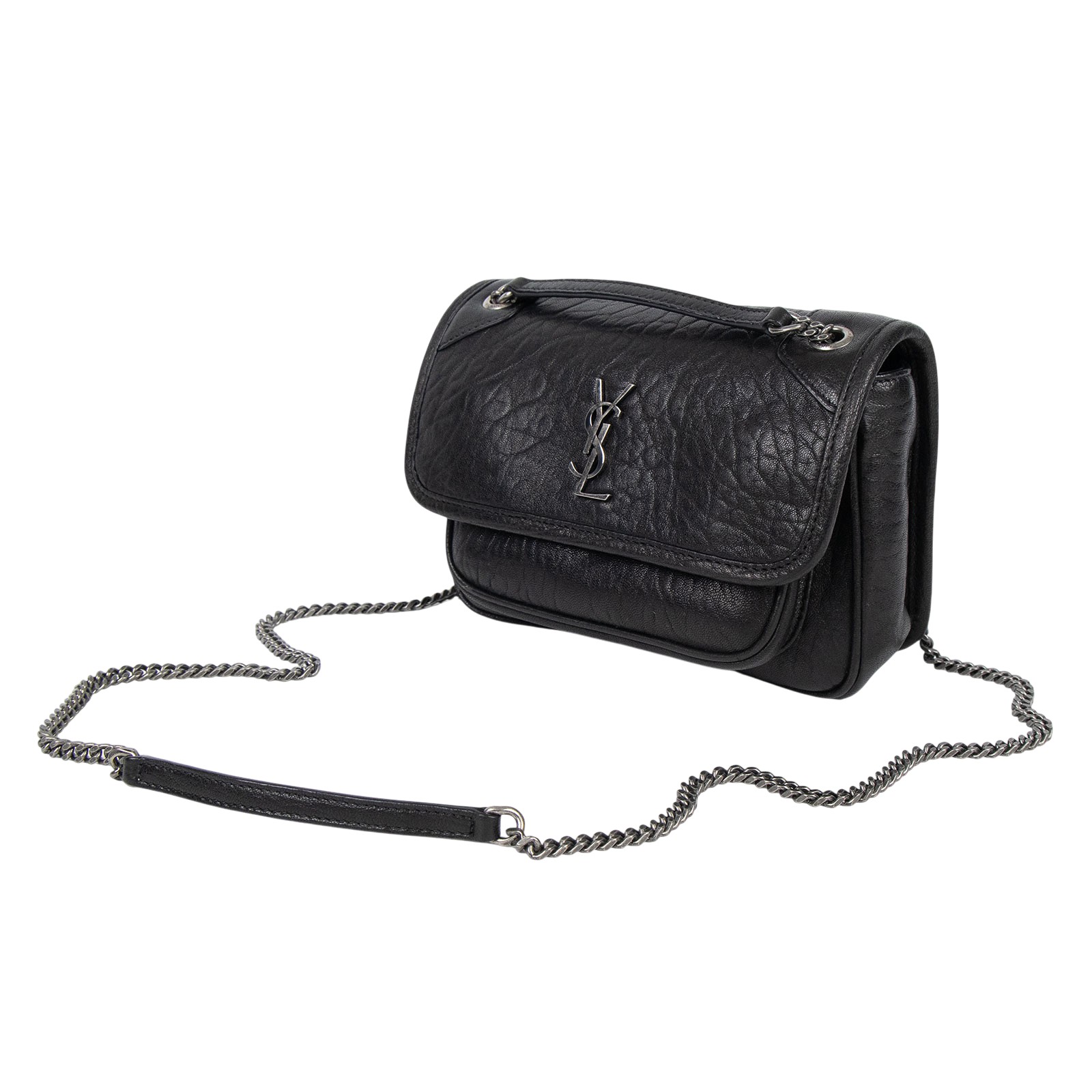 聖羅蘭 YSL SAINT LAURENT Niki 粒面小羊皮 迷你手袋 銀色五金 828736AACIA 黑粒面小羊皮NIKI MIN 原廠盒子/防塵袋