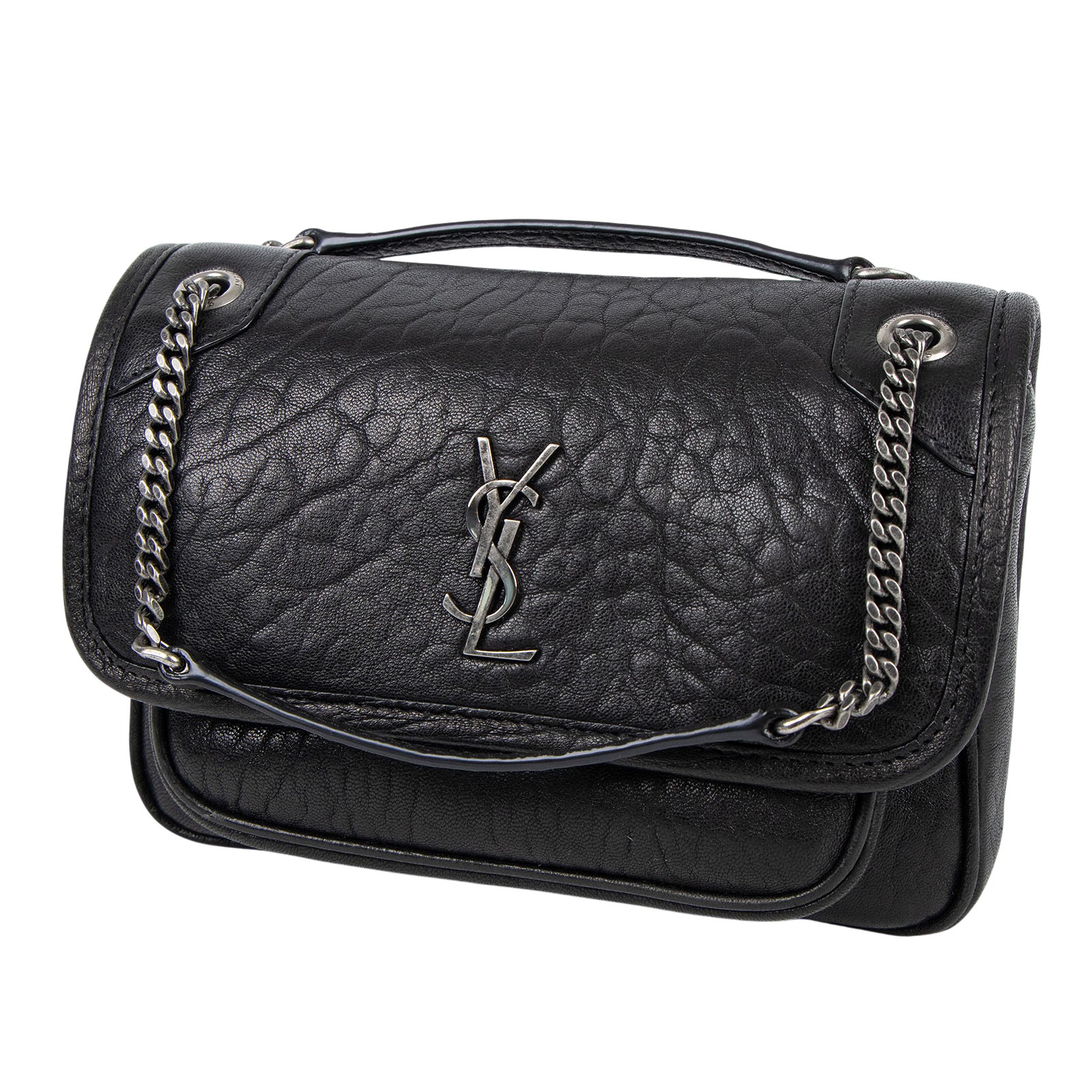 聖羅蘭 YSL SAINT LAURENT Niki 粒面小羊皮 迷你手袋 銀色五金 828736AACIA 黑粒面小羊皮NIKI MIN 原廠盒子/防塵袋