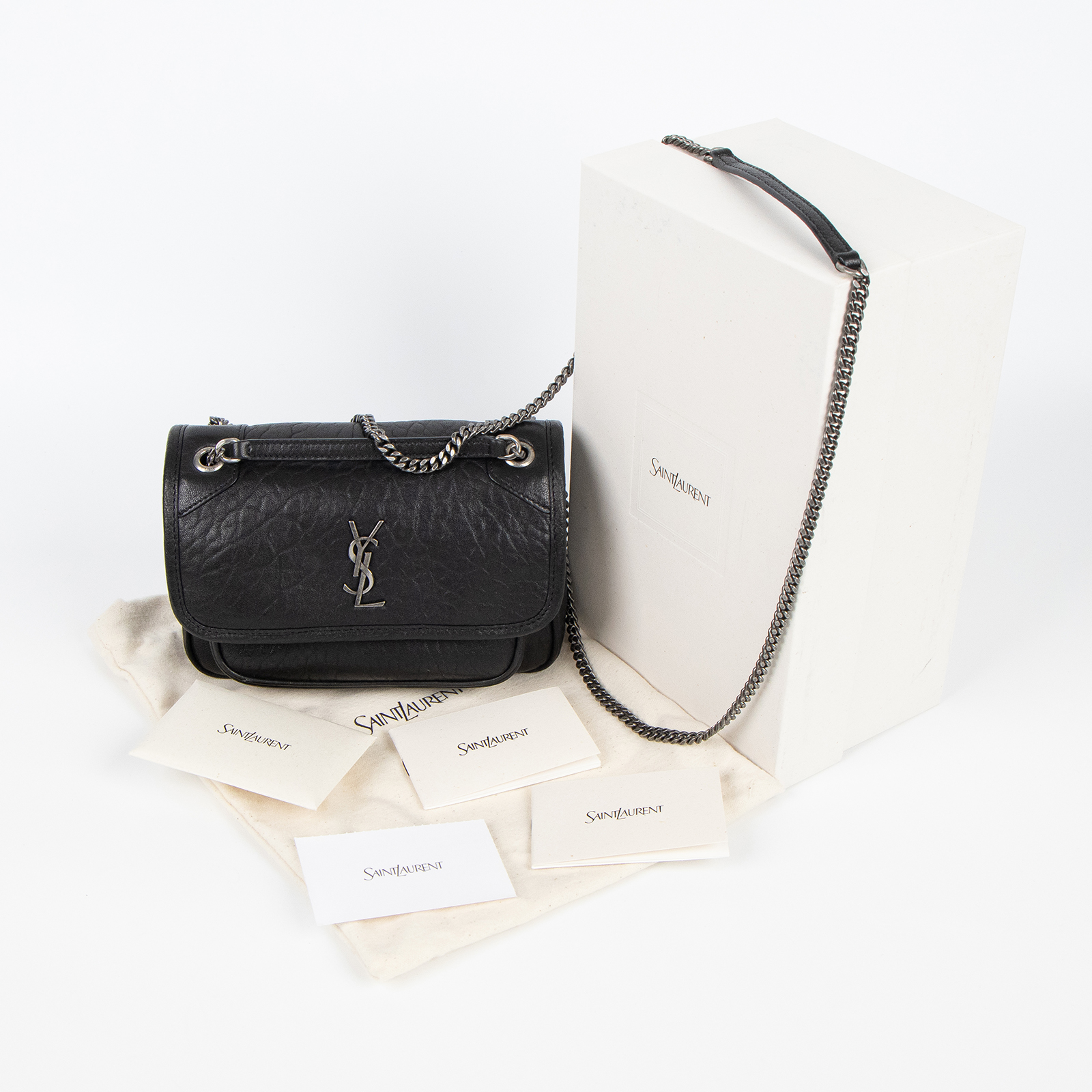 聖羅蘭 YSL SAINT LAURENT Niki 粒面小羊皮 迷你手袋 銀色五金 828736AACIA 黑粒面小羊皮NIKI MIN 原廠盒子/防塵袋