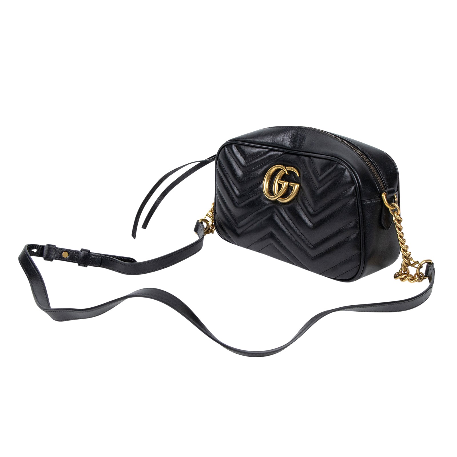 古馳 GUCCI GG Marmont 小型 絎縫 肩揹袋 447632 DTD1T 黑GG Marmont 肩背包 防塵袋/原廠盒子/購買證明