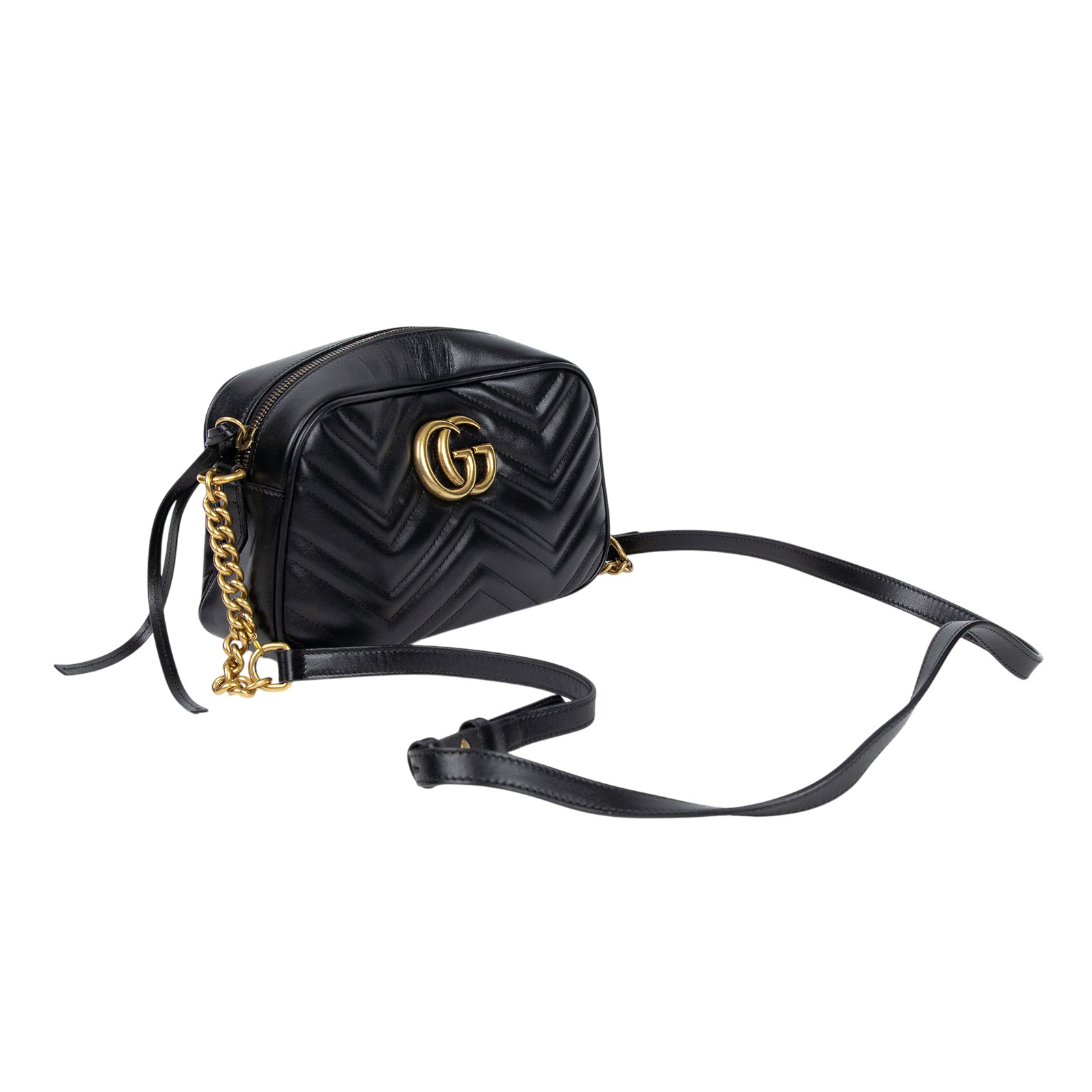 古馳 GUCCI GG Marmont 小型 絎縫 肩揹袋 447632 DTD1T 黑GG Marmont 肩背包 防塵袋/原廠盒子/購買證明