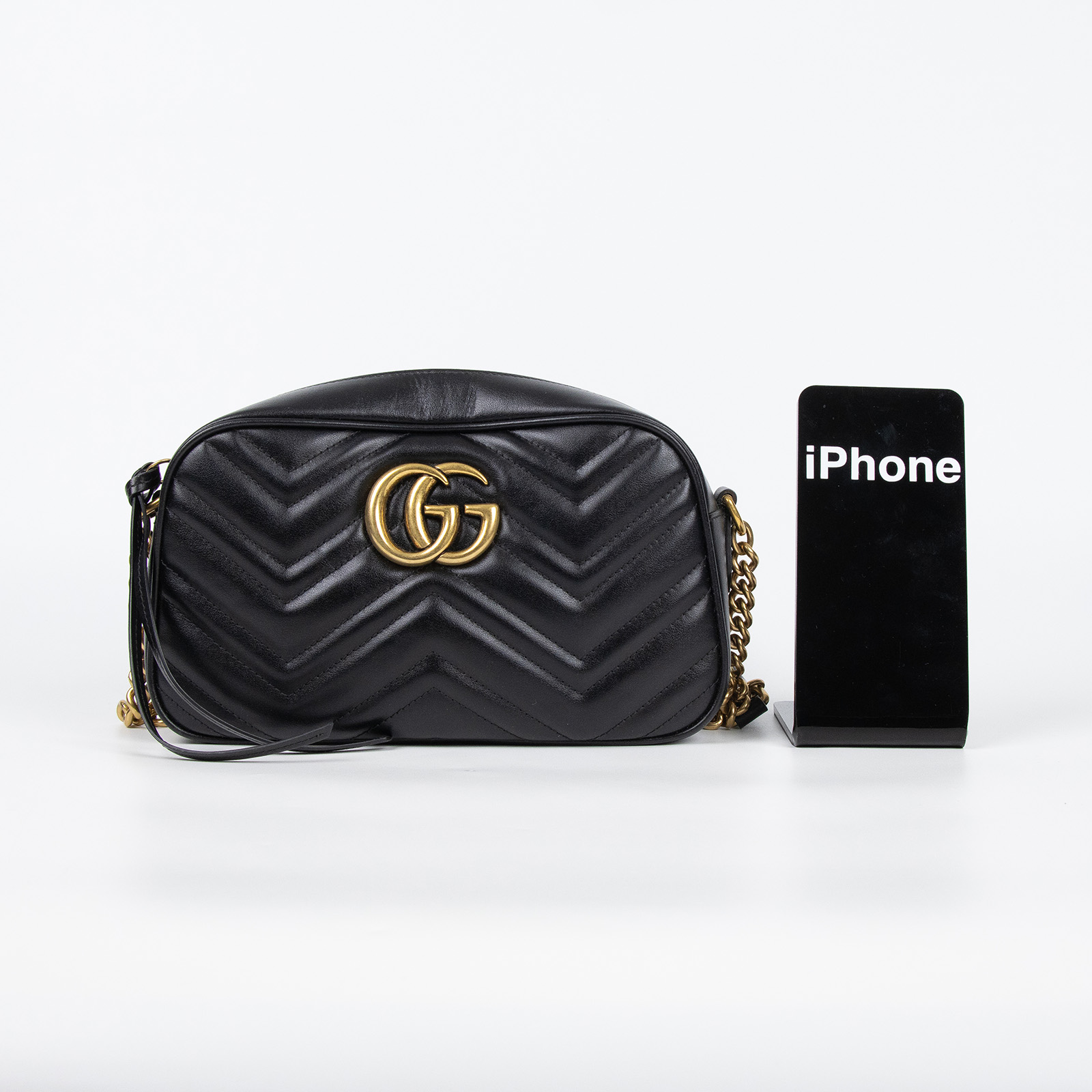 古馳 GUCCI GG Marmont 小型 絎縫 肩揹袋 447632 DTD1T 黑GG Marmont 肩背包 防塵袋/原廠盒子/購買證明