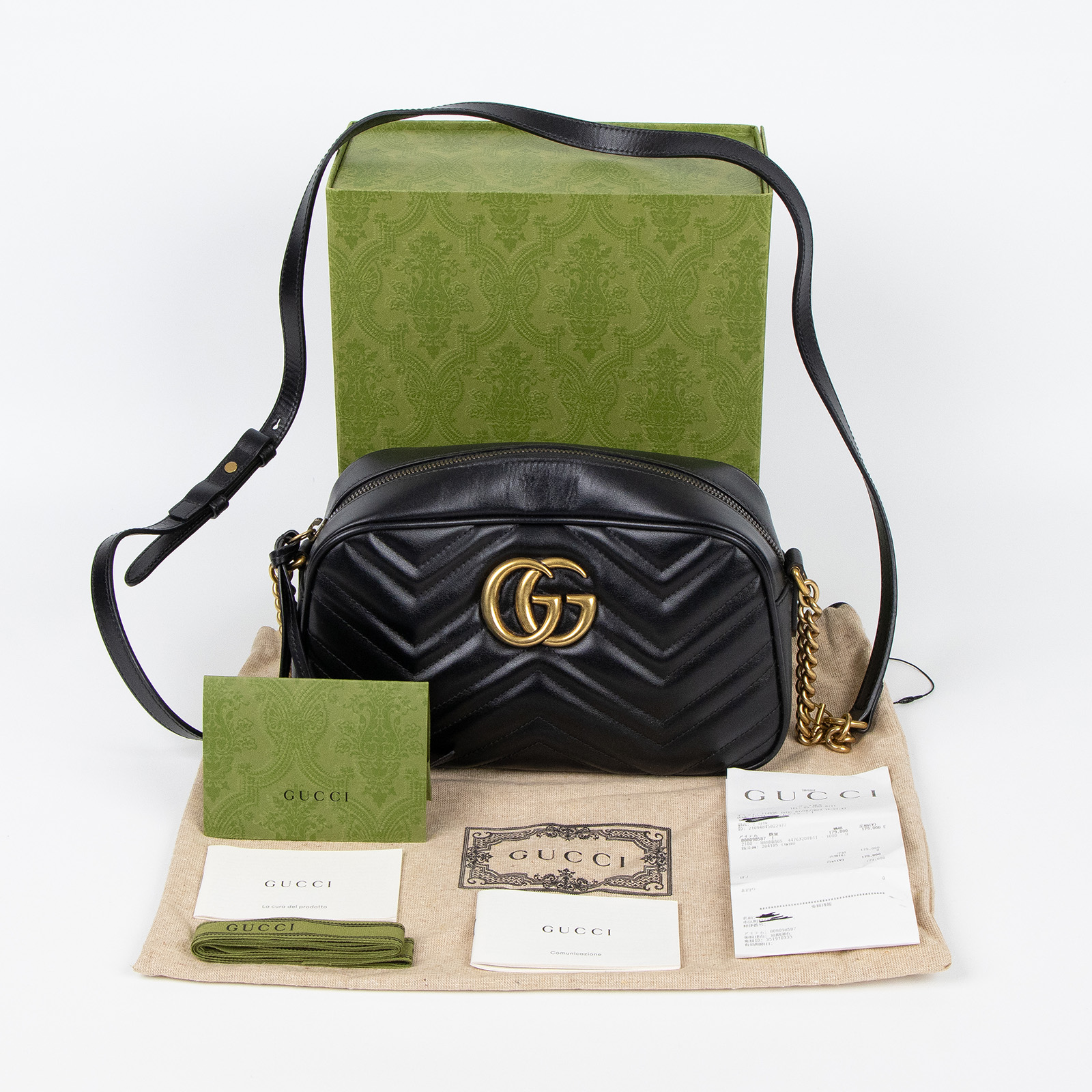 古馳 GUCCI GG Marmont 小型 絎縫 肩揹袋 447632 DTD1T 黑GG Marmont 肩背包 防塵袋/原廠盒子/購買證明