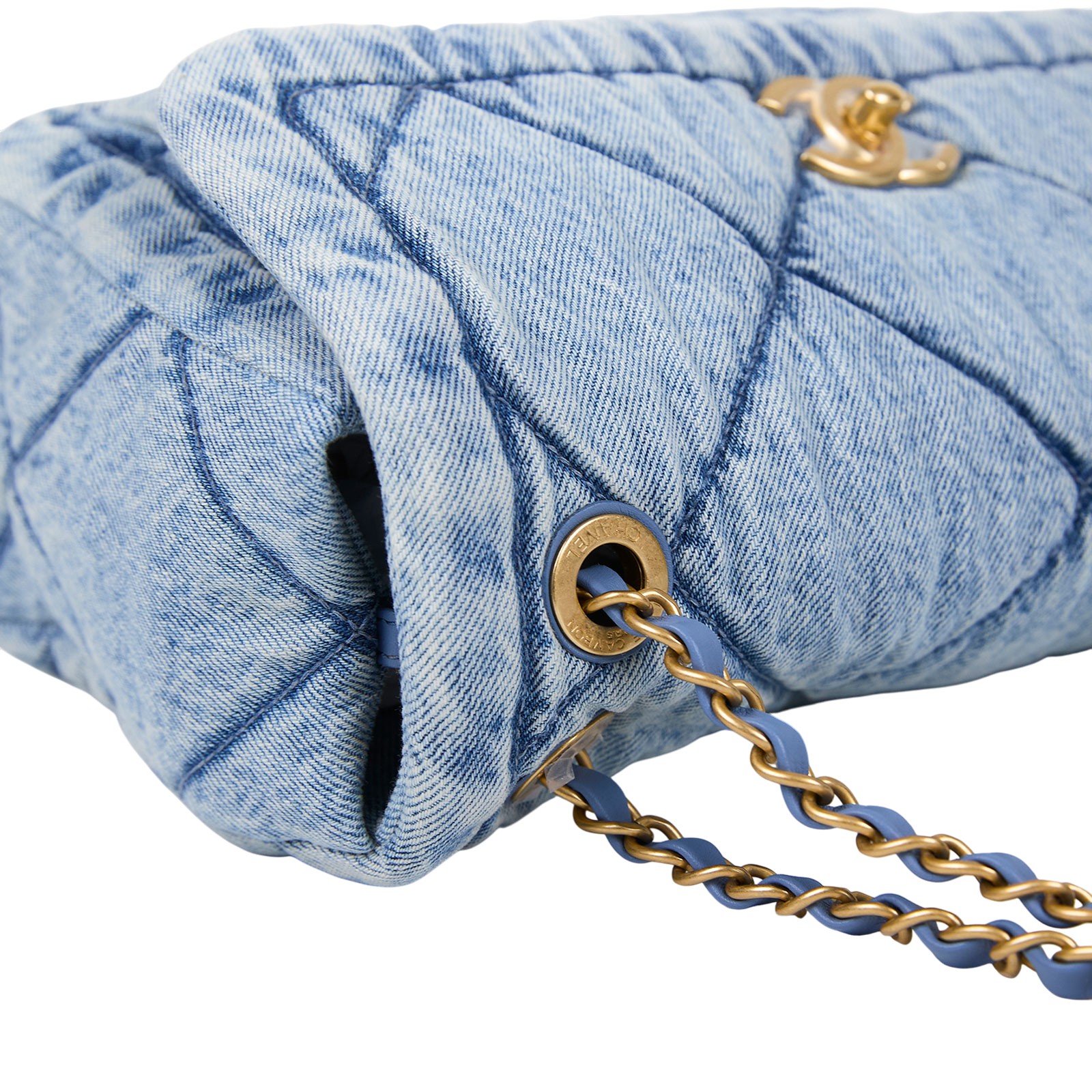 香奈兒 CHANEL 牛仔 CF 肩背包 口蓋包 丹寧 藍色 AS5737 晶片款 牛仔掀蓋包 防塵袋/原廠盒子