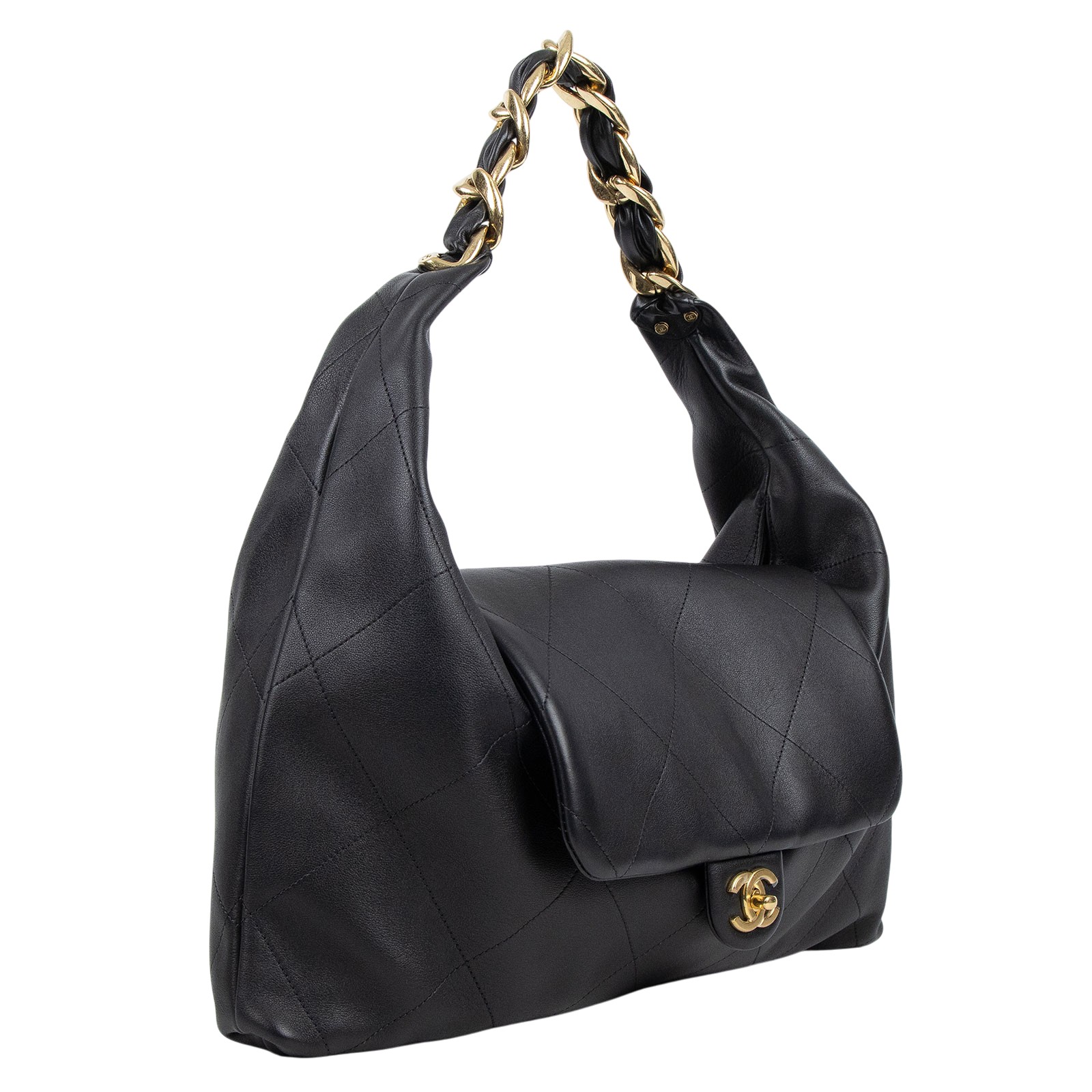 香奈兒 CHANEL 流浪包 Ｍaxi Hobo Bag 超大型 肩背包 AS5838 晶片款 黑掀蓋流浪包 防塵袋/原廠盒子