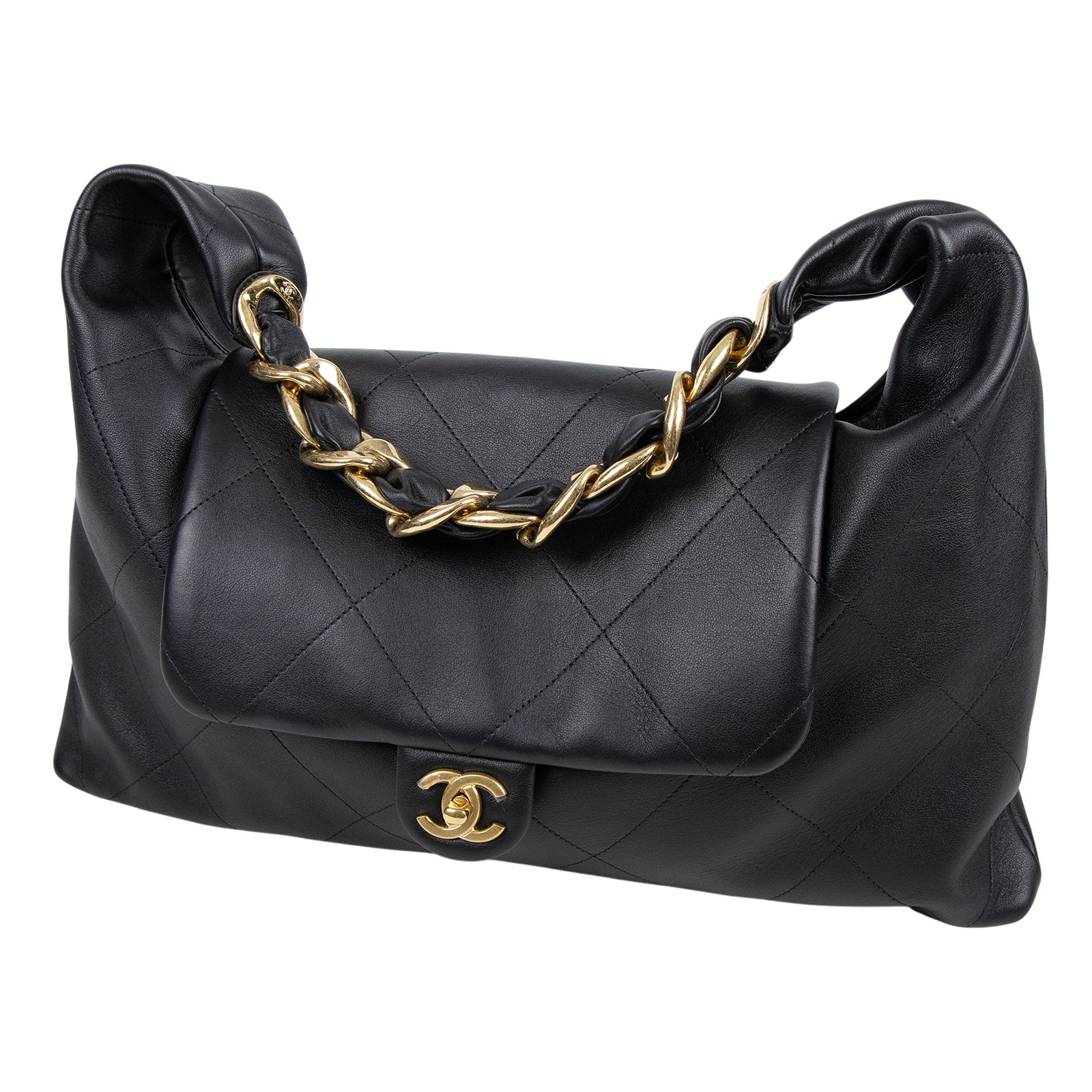 香奈兒 CHANEL 流浪包 Ｍaxi Hobo Bag 超大型 肩背包 AS5838 晶片款 黑掀蓋流浪包 防塵袋/原廠盒子