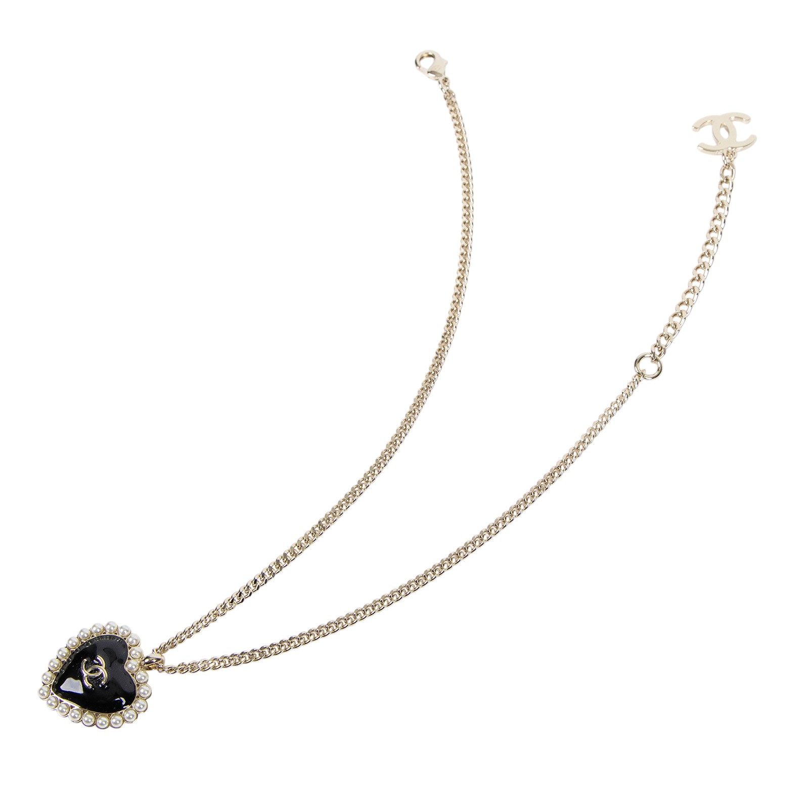 香奈兒 CHANEL 愛心 珍珠 雙C 項鍊 黑色 B25B 黑愛心珍珠項鍊 原廠盒子