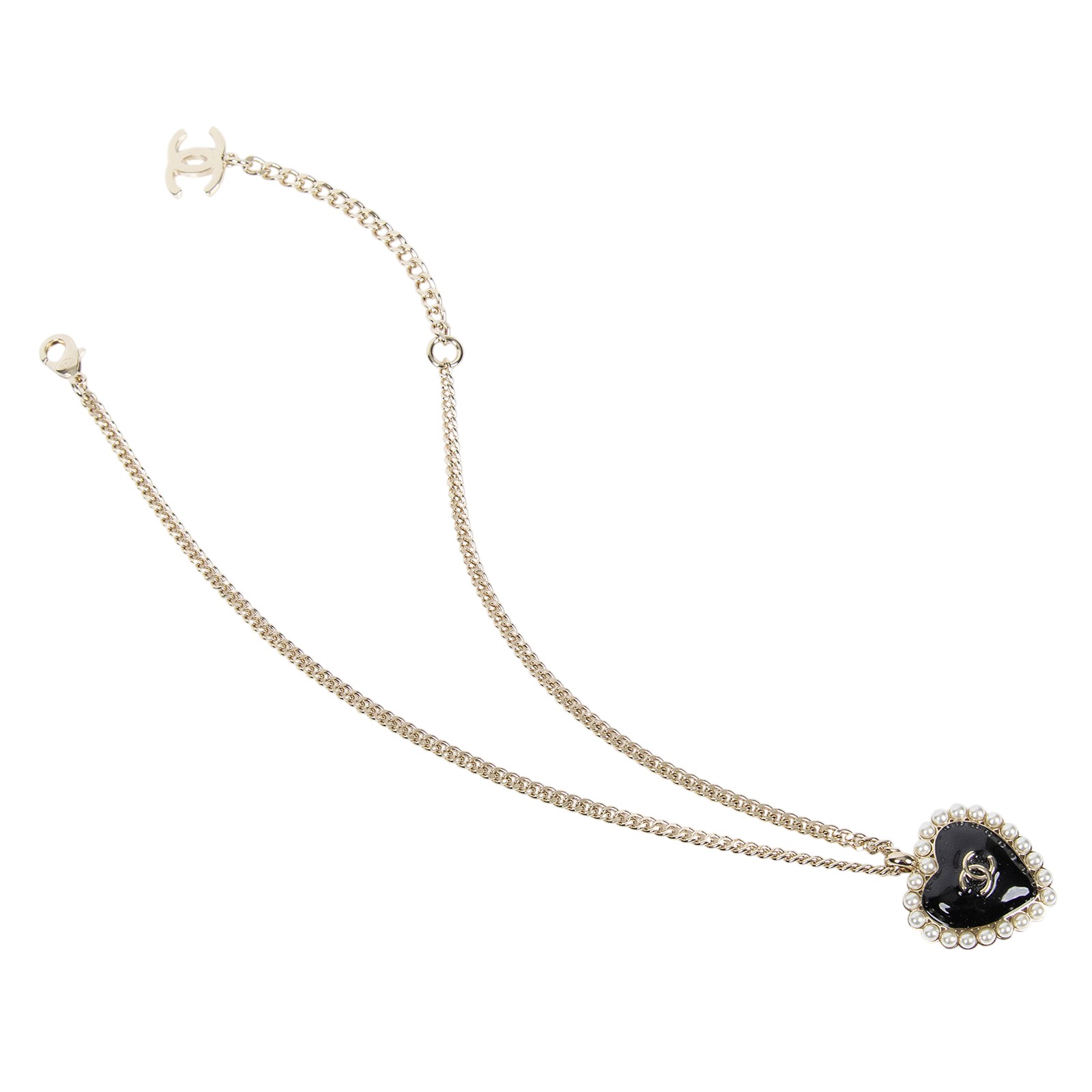 香奈兒 CHANEL 愛心 珍珠 雙C 項鍊 黑色 B25B 黑愛心珍珠項鍊 原廠盒子