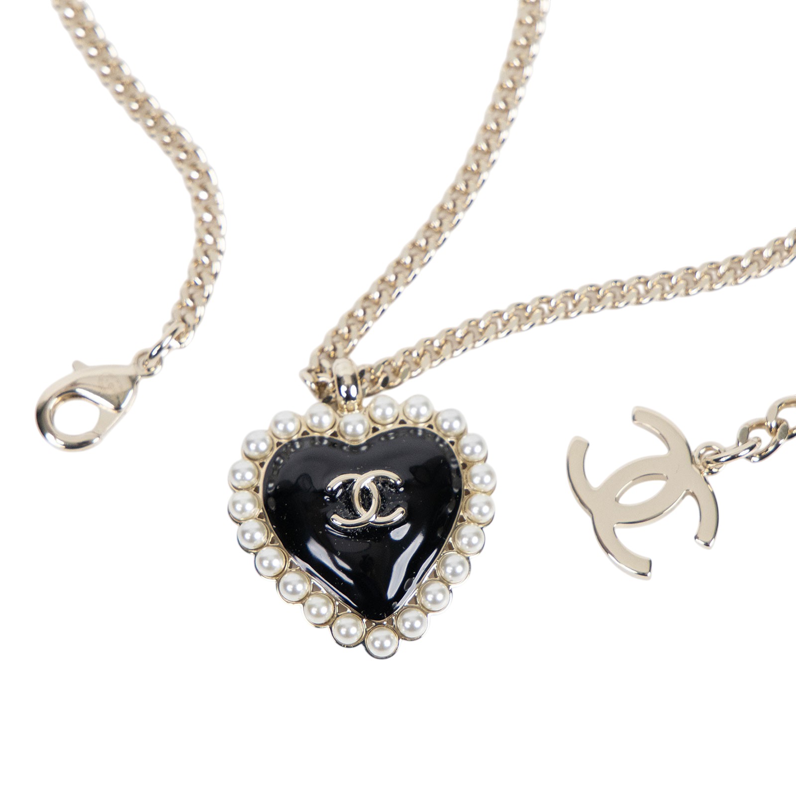 香奈兒 CHANEL 愛心 珍珠 雙C 項鍊 黑色 B25B 黑愛心珍珠項鍊 原廠盒子