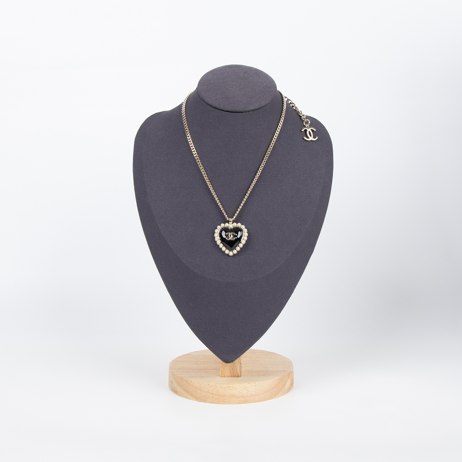 香奈兒 CHANEL 愛心 珍珠 雙C 項鍊 黑色 B25B 黑愛心珍珠項鍊 原廠盒子