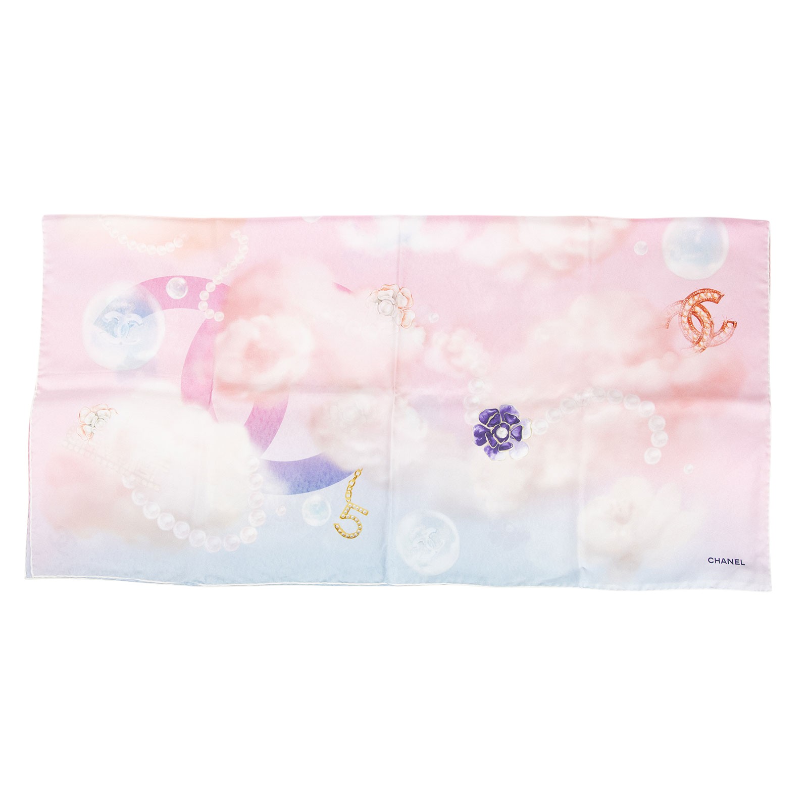 香奈兒 CHANEL 藍粉夢幻 絲巾 粉色  藍粉夢幻絲巾 90CM 原廠盒子
