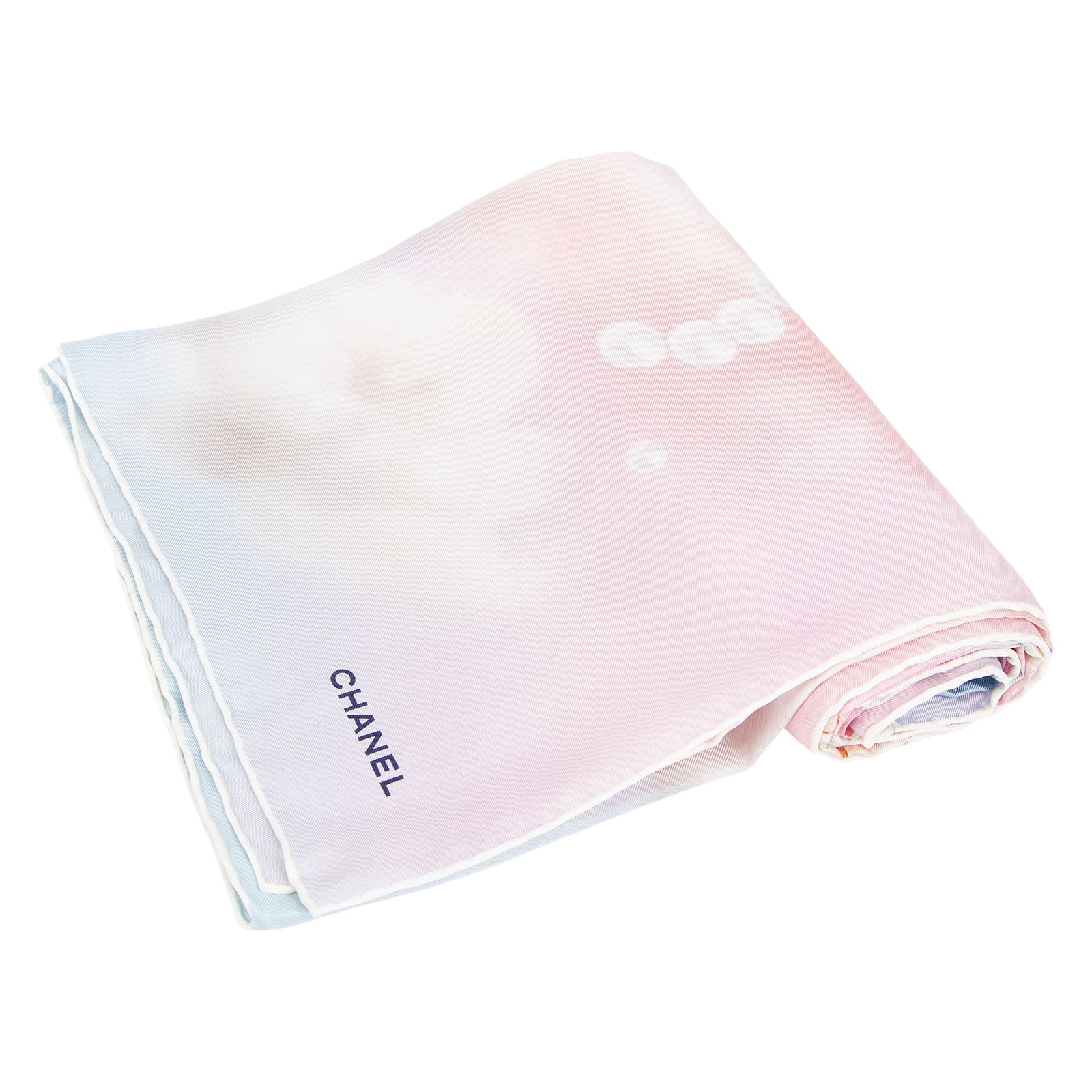 香奈兒 CHANEL 藍粉夢幻 絲巾 粉色  藍粉夢幻絲巾 90CM 原廠盒子