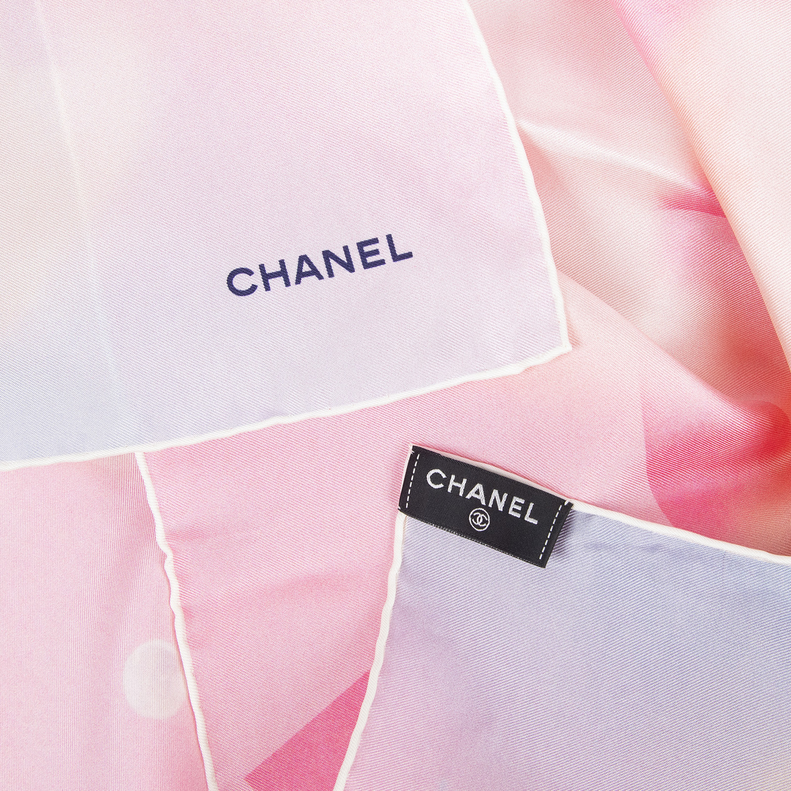 香奈兒 CHANEL 藍粉夢幻 絲巾 粉色  藍粉夢幻絲巾 90CM 原廠盒子