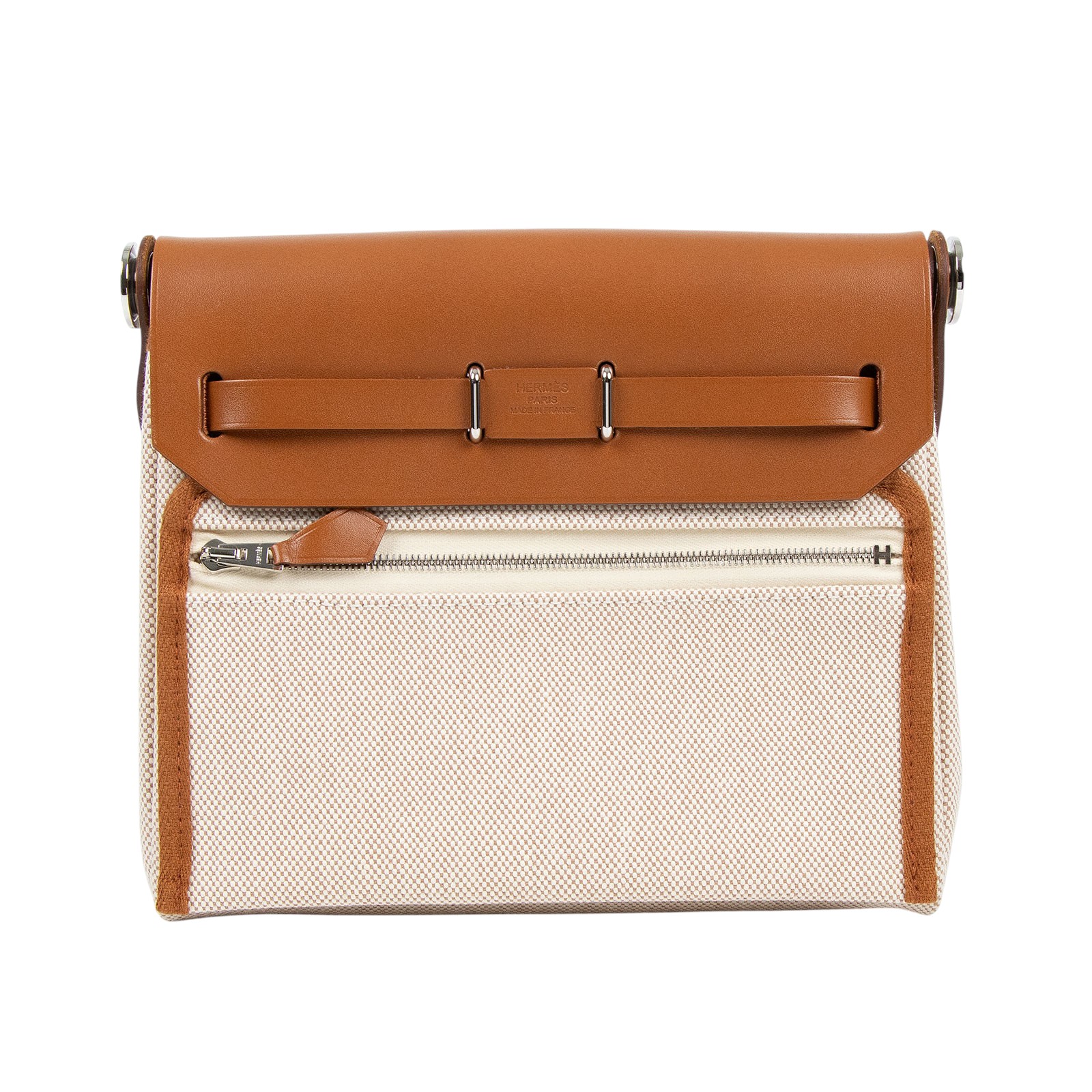 愛馬仕 Hermes Herbag Zip 20 銀色五金 米白 米色 焦糖棕 H085414CKAA W刻 米色HERBAG20 防塵袋/原廠盒子/購買證明