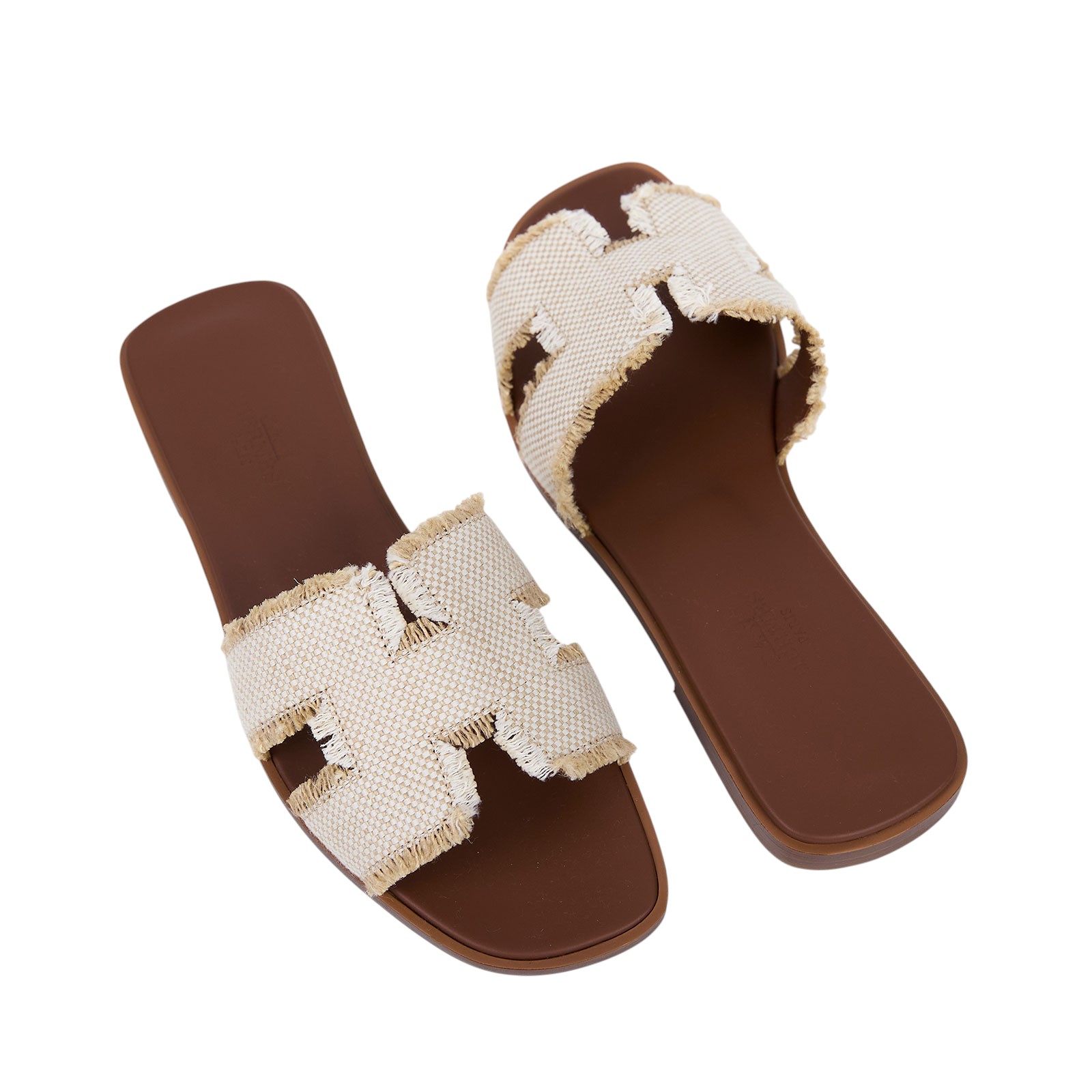 愛馬仕 Hermes Oran 涼鞋 H251047ZvA3370  白帆布H拖鞋 #37 防塵袋/原廠盒子