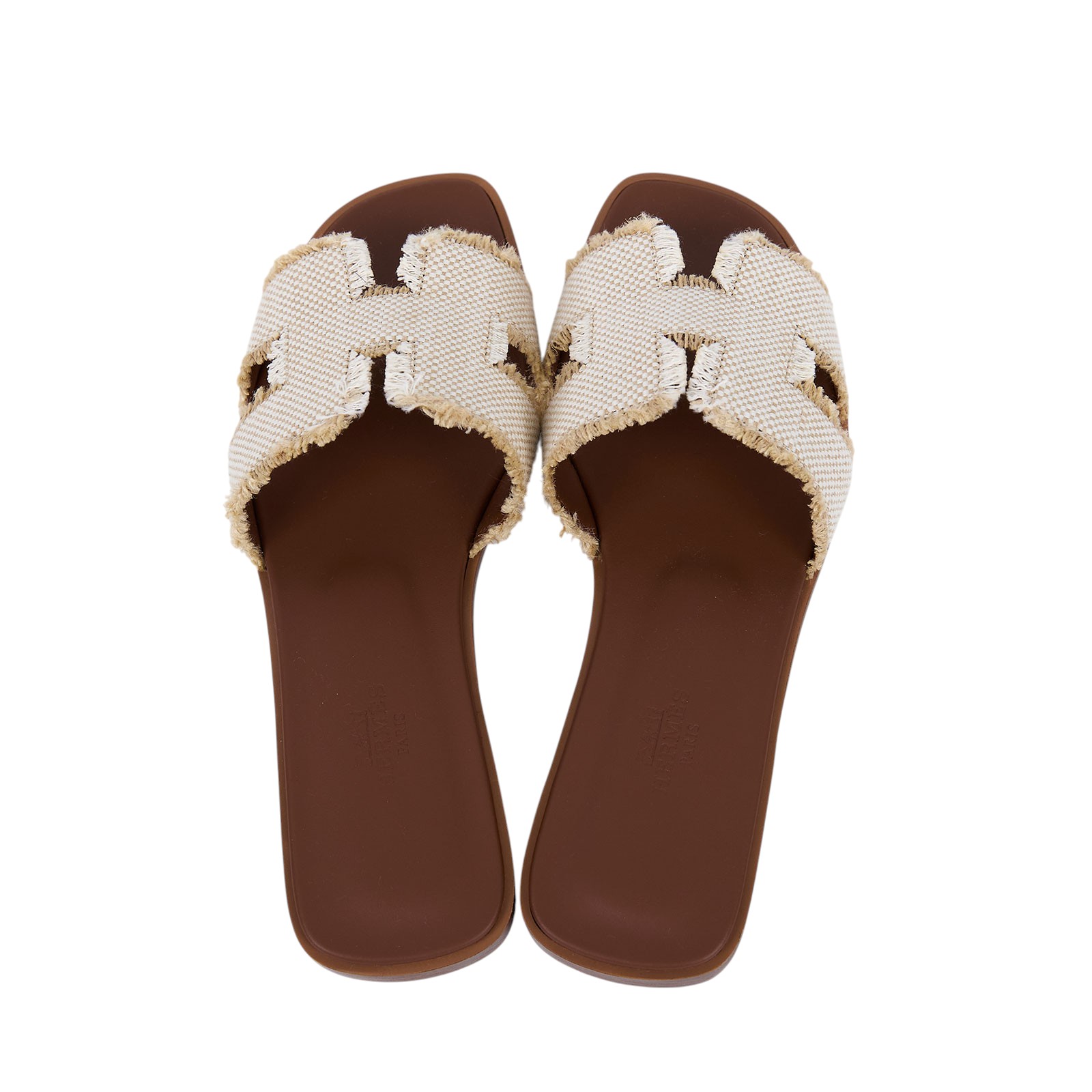 愛馬仕 Hermes Oran 涼鞋 H251047ZvA3370  白帆布H拖鞋 #37 防塵袋/原廠盒子