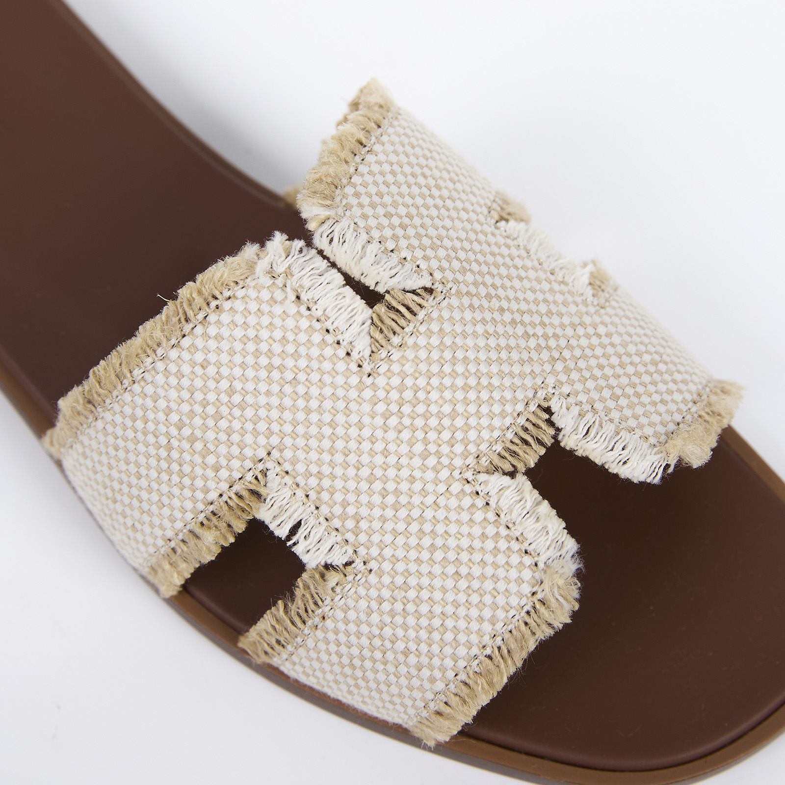 愛馬仕 Hermes Oran 涼鞋 H251047ZvA3370  白帆布H拖鞋 #37 防塵袋/原廠盒子