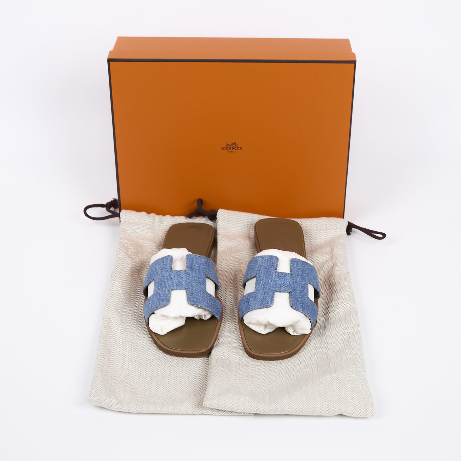 愛馬仕 Hermes Oran 涼鞋 H211242ZvBC375  淺牛仔H拖鞋 #37.5 防塵袋/原廠盒子
