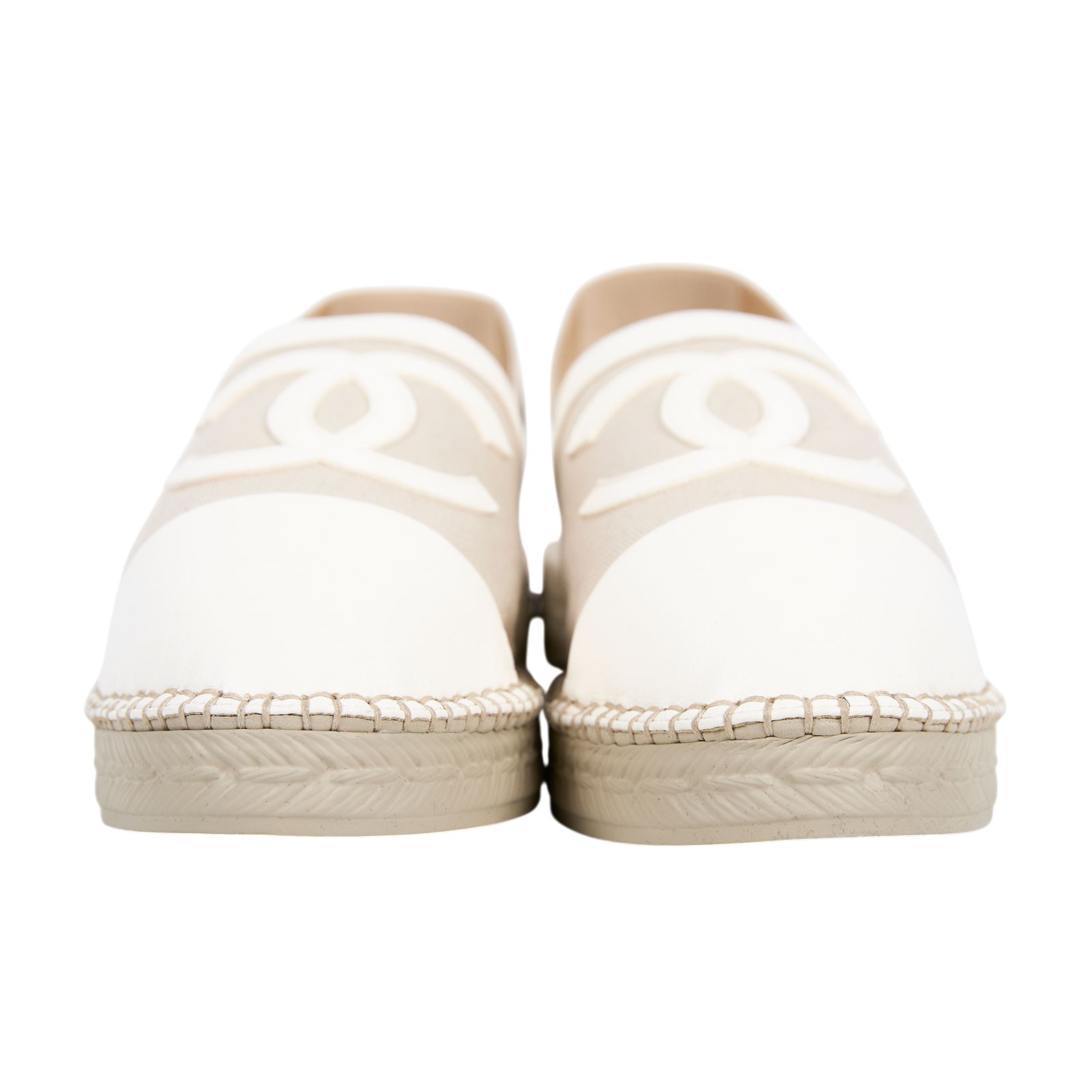 香奈兒 CHANEL 雙C LOGO 字母 繫帶 涼鞋 穆勒鞋 帆布 米白 G34817_37 米白繫帶涼鞋 #37 防塵袋/原廠盒子/購買證明