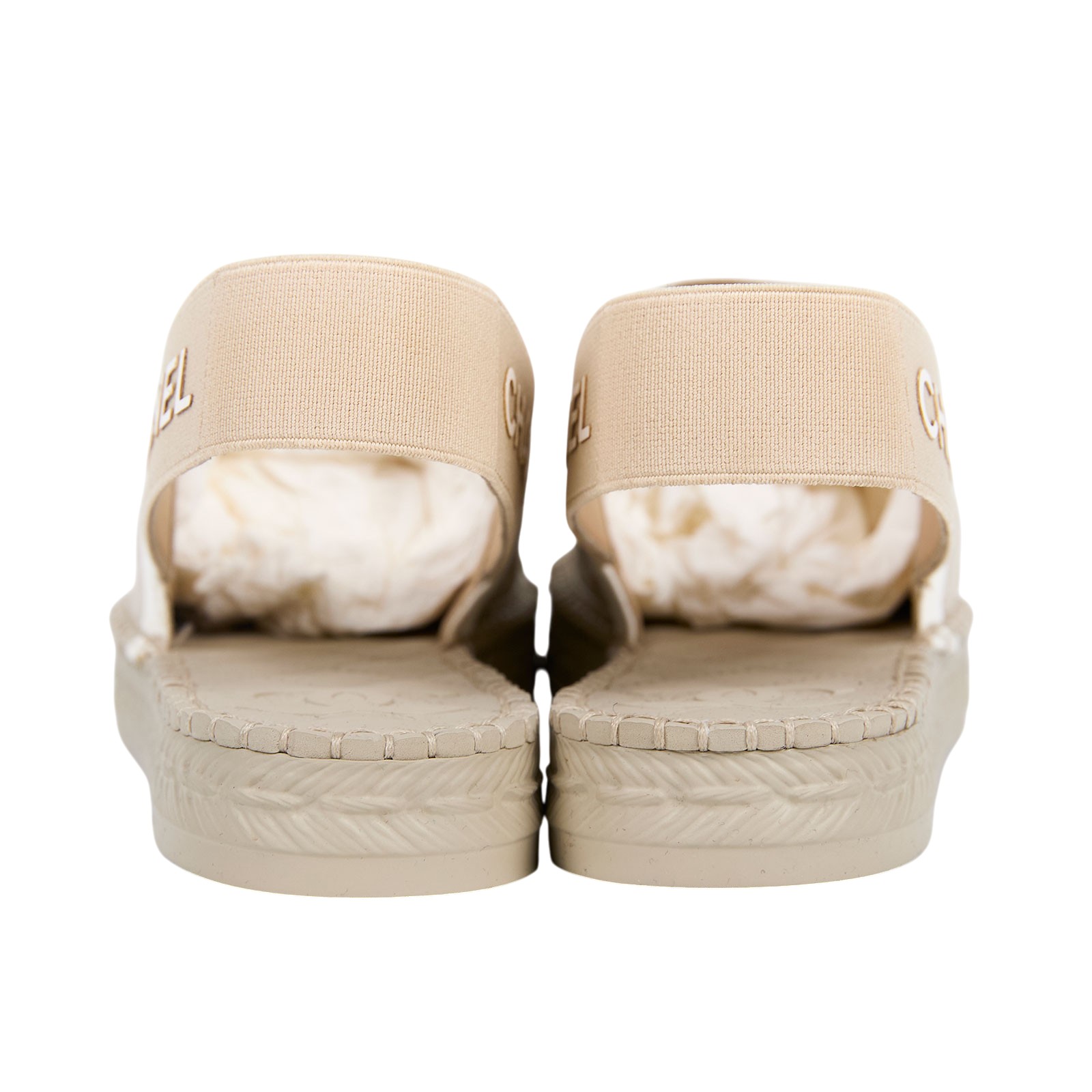 香奈兒 CHANEL 雙C LOGO 字母 繫帶 涼鞋 穆勒鞋 帆布 米白 G34817_37 米白繫帶涼鞋 #37 防塵袋/原廠盒子/購買證明