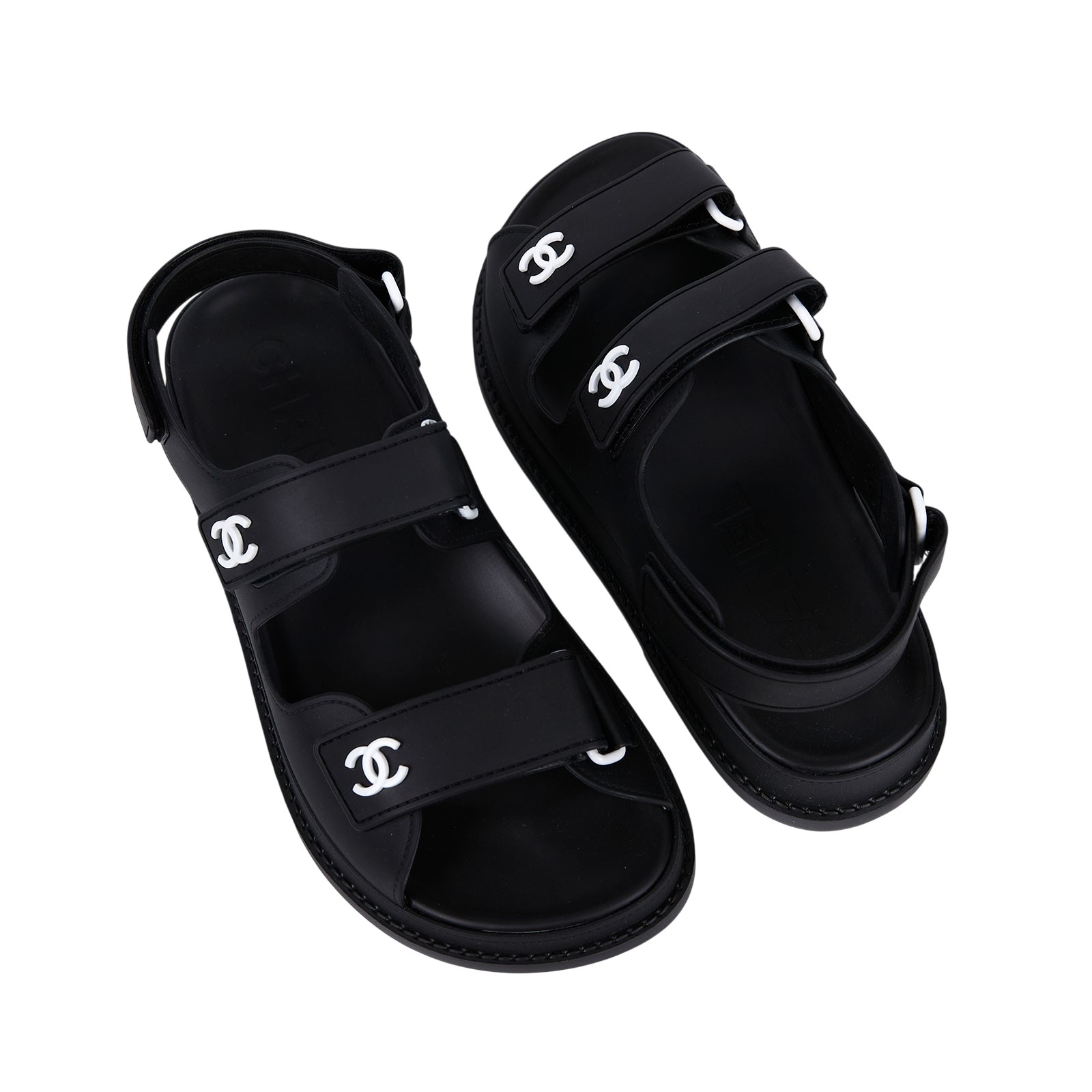 香奈兒 CHANEL 雙C LOGO 勃肯 拖鞋 白色 黑色 G35607_37 黑PVC勃肯拖鞋 防塵袋/原廠盒子/購買證明