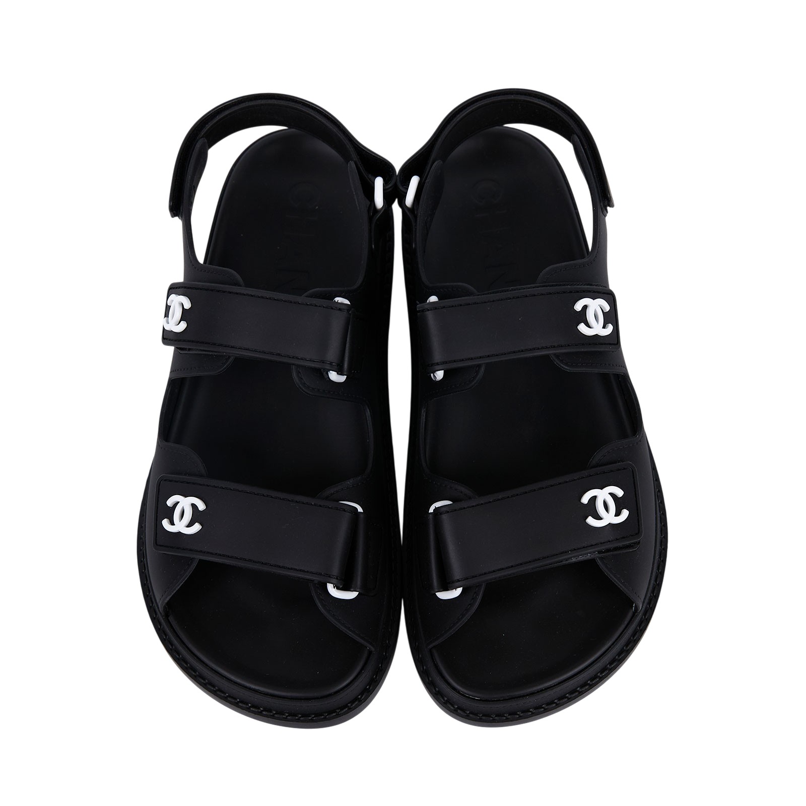 香奈兒 CHANEL 雙C LOGO 勃肯 拖鞋 白色 黑色 G35607_37 黑PVC勃肯拖鞋 防塵袋/原廠盒子/購買證明