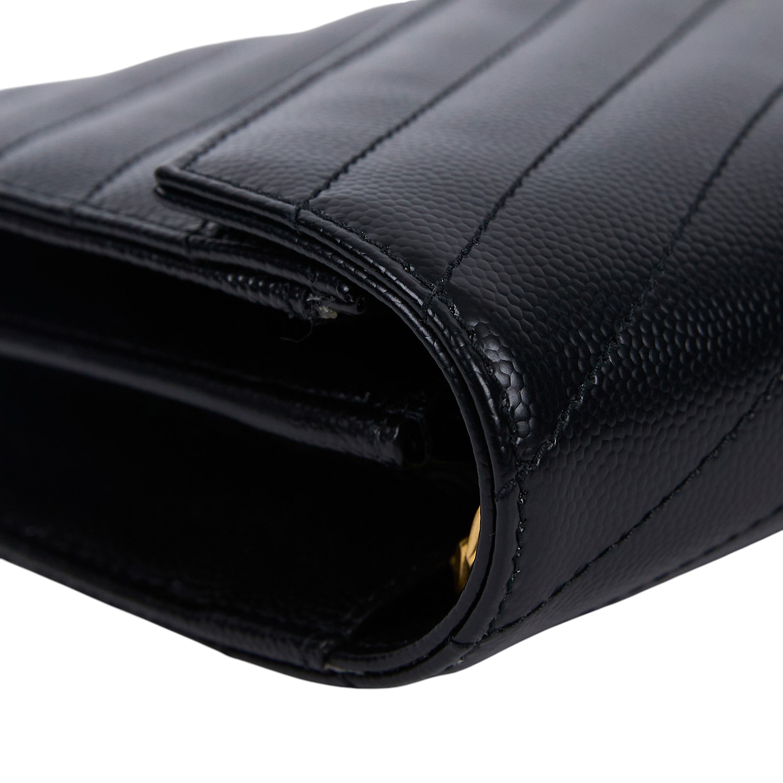 聖羅蘭 YSL SAINT LAURENT Cassandre 經典粒面皮革 鏈條 錢包 金色五金 377828BOW01 黑金魚子醬WOC 無附屬品