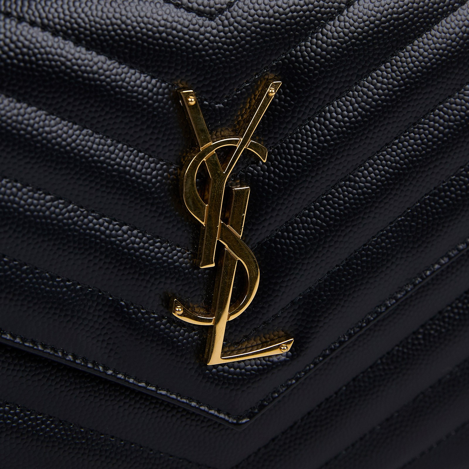 聖羅蘭 YSL SAINT LAURENT Cassandre 經典粒面皮革 鏈條 錢包 金色五金 377828BOW01 黑金魚子醬WOC 無附屬品