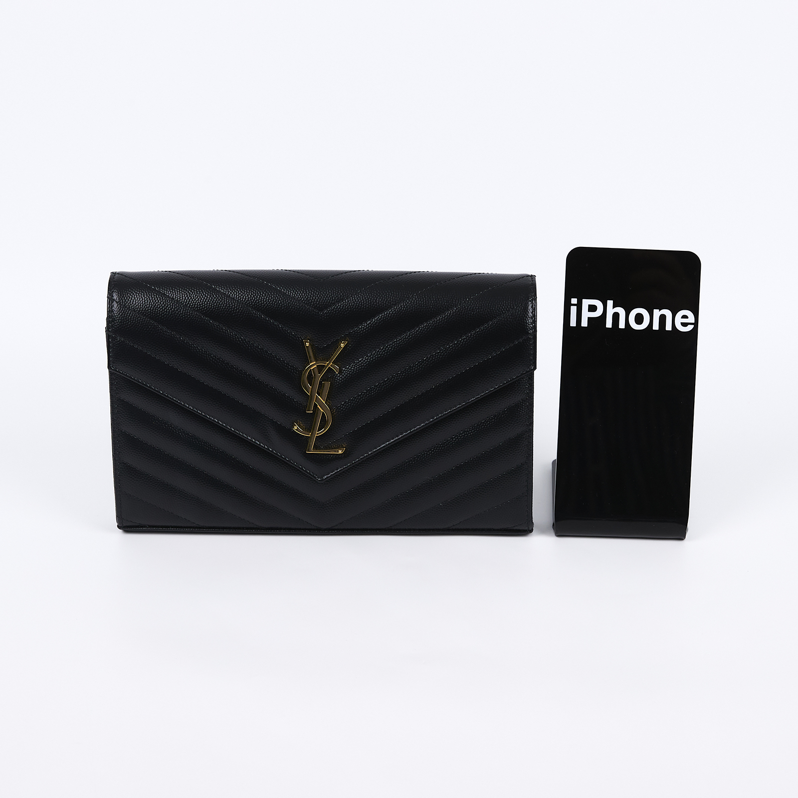 聖羅蘭 YSL SAINT LAURENT Cassandre 經典粒面皮革 鏈條 錢包 金色五金 377828BOW01 黑金魚子醬WOC 無附屬品