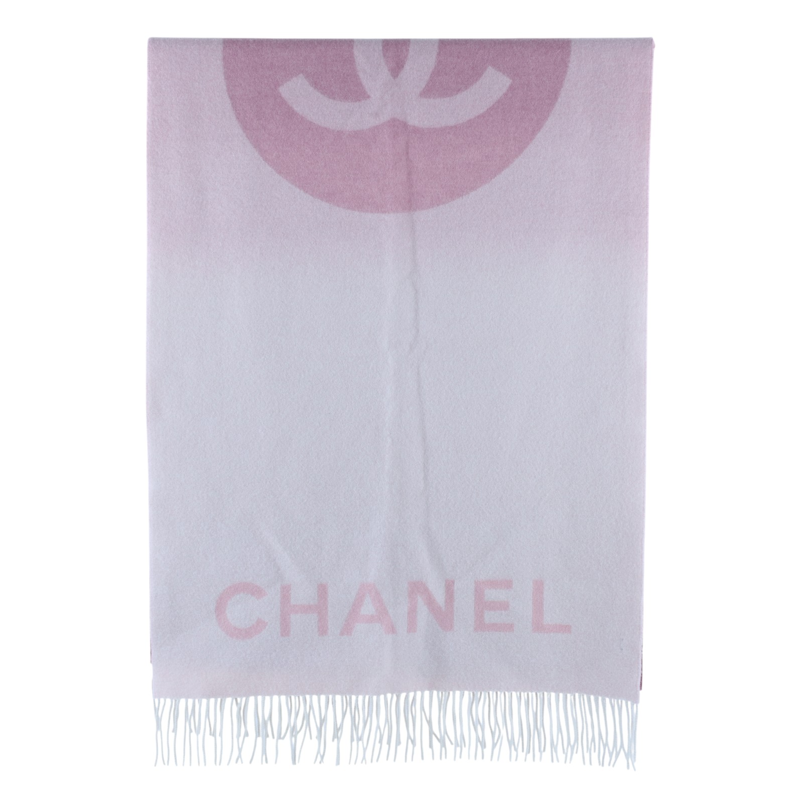 香奈兒 CHANEL CC 披肩  粉大雙CLOGO圍巾 無附屬品