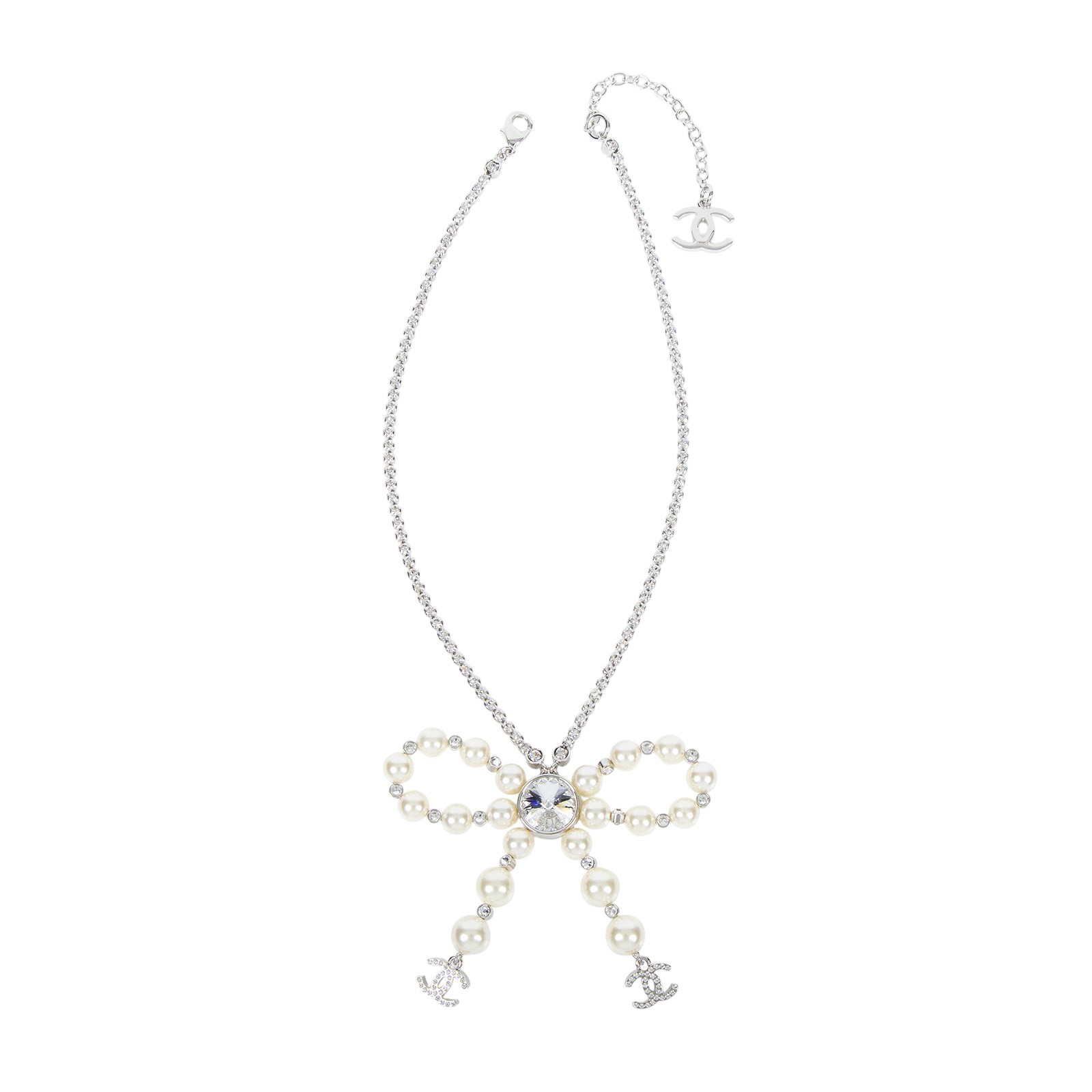 香奈兒 CHANEL 雙C LOGO 珍珠 蝴蝶結 項鍊 B25B 珍珠蝴蝶結項鍊 原廠盒子