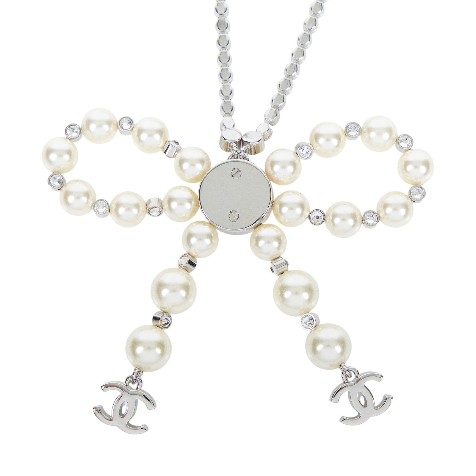 香奈兒 CHANEL 雙C LOGO 珍珠 蝴蝶結 項鍊 B25B 珍珠蝴蝶結項鍊 原廠盒子
