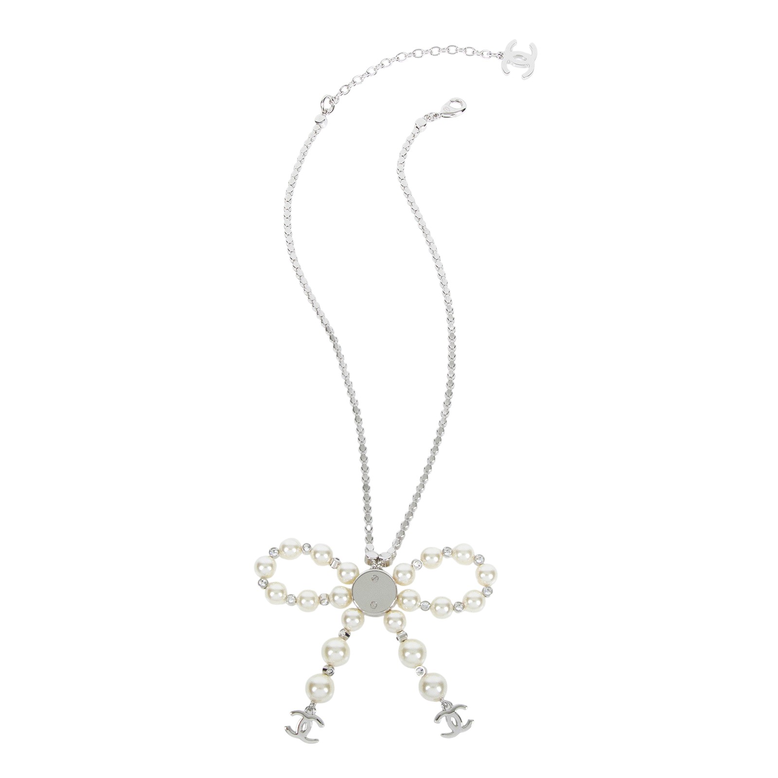 香奈兒 CHANEL 雙C LOGO 珍珠 蝴蝶結 項鍊 B25B 珍珠蝴蝶結項鍊 原廠盒子