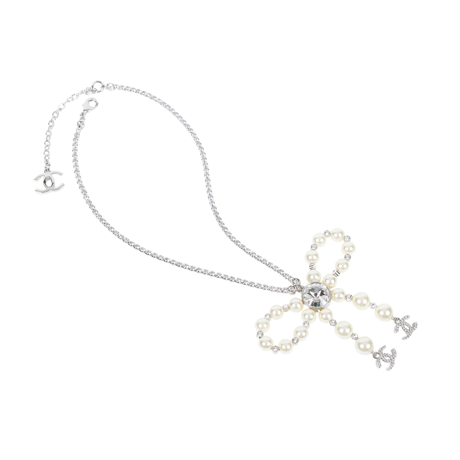 香奈兒 CHANEL 雙C LOGO 珍珠 蝴蝶結 項鍊 B25B 珍珠蝴蝶結項鍊 原廠盒子