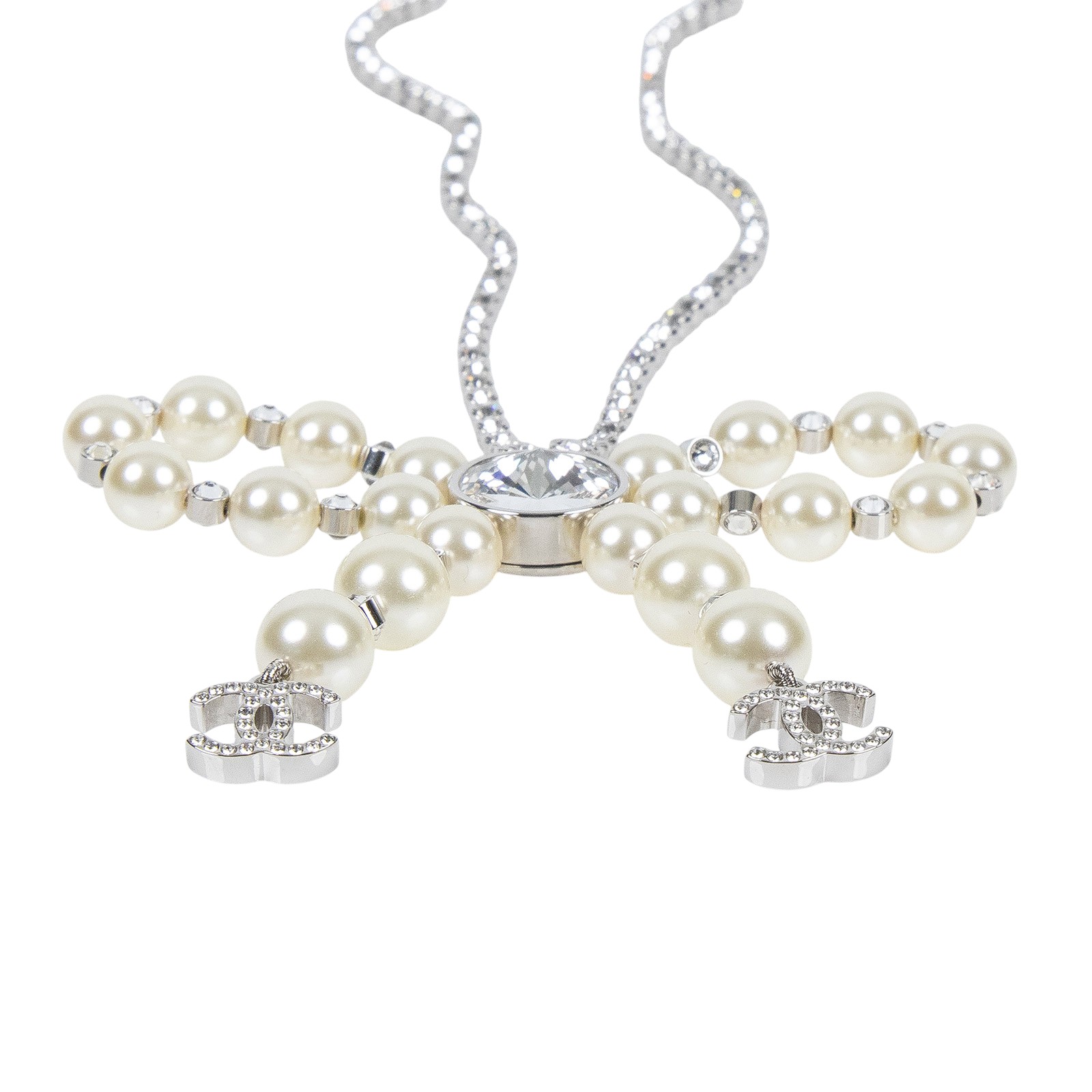 香奈兒 CHANEL 雙C LOGO 珍珠 蝴蝶結 項鍊 B25B 珍珠蝴蝶結項鍊 原廠盒子