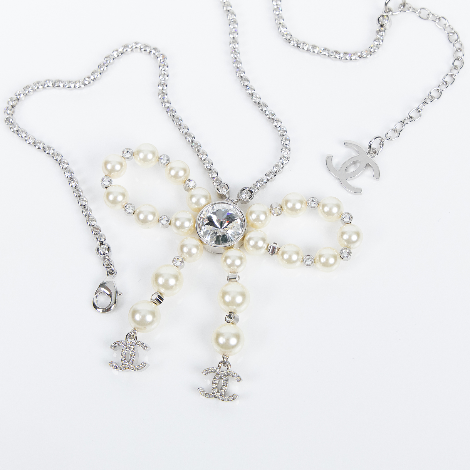 香奈兒 CHANEL 雙C LOGO 珍珠 蝴蝶結 項鍊 B25B 珍珠蝴蝶結項鍊 原廠盒子