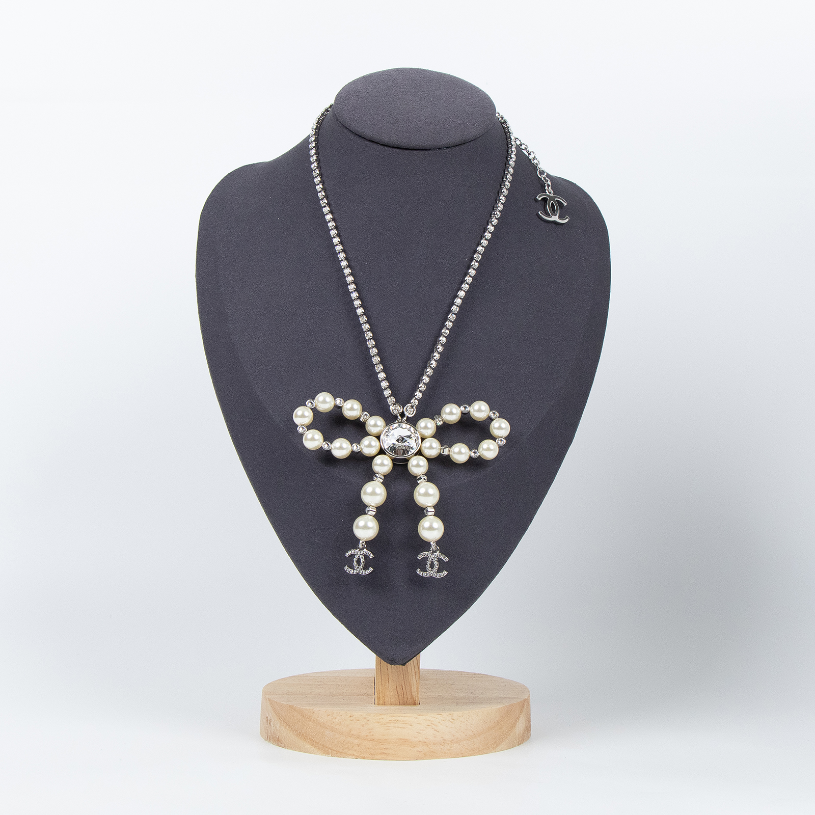 香奈兒 CHANEL 雙C LOGO 珍珠 蝴蝶結 項鍊 B25B 珍珠蝴蝶結項鍊 原廠盒子