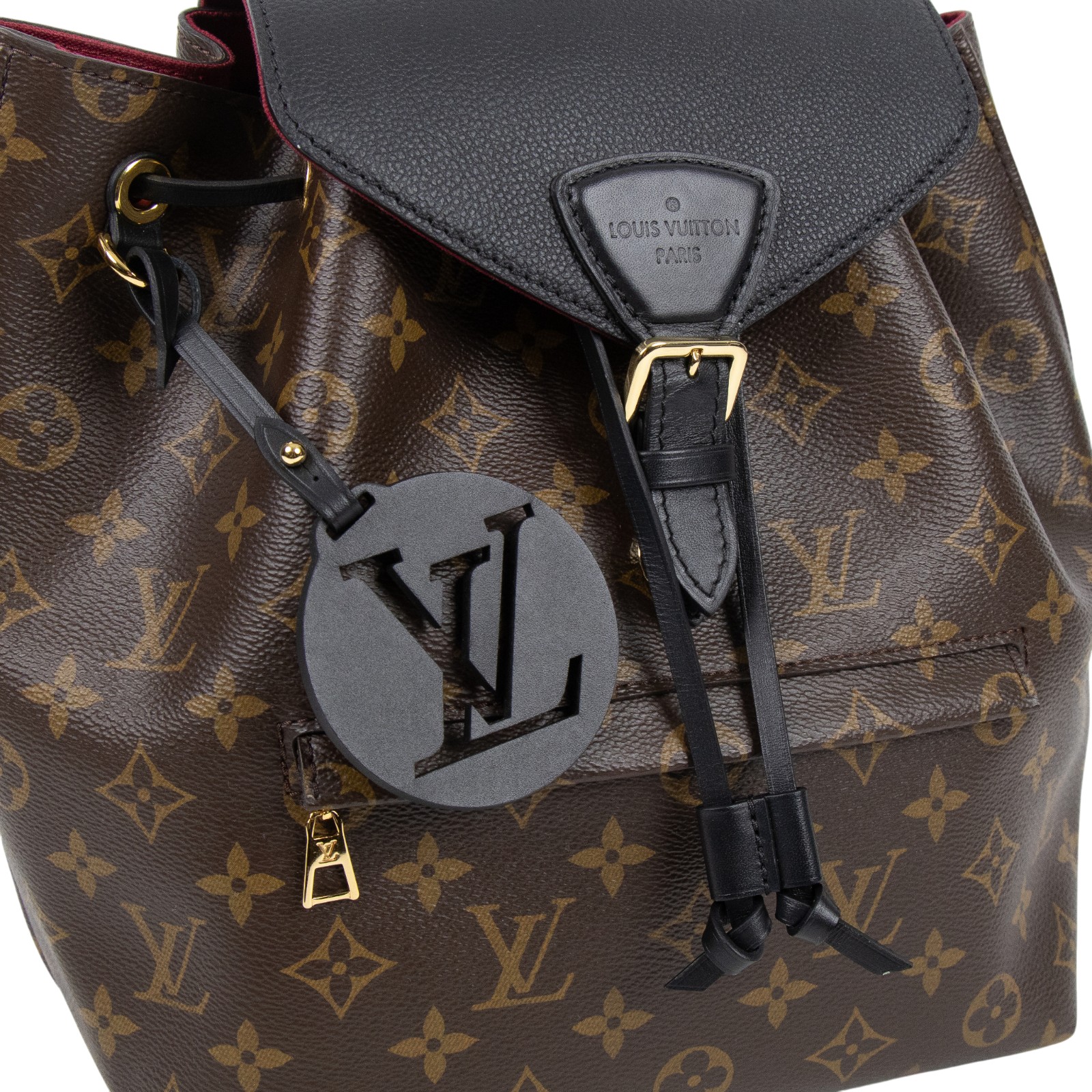 路易威登 LOUIS VUITTON Montsouris PM 經典帆布 牛皮 扣式 束口 後背包 棕色 黑色 M45515 晶片款  原廠盒子/防塵袋/購買證明