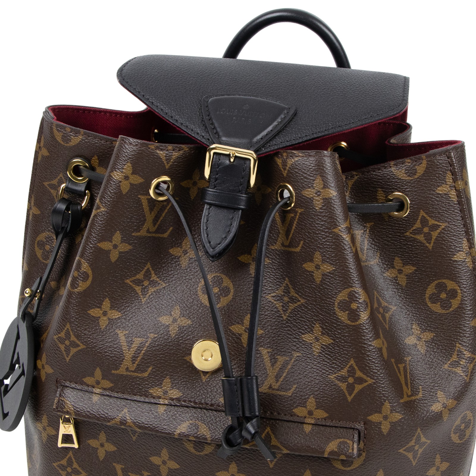 路易威登 LOUIS VUITTON Montsouris PM 經典帆布 牛皮 扣式 束口 後背包 棕色 黑色 M45515 晶片款  原廠盒子/防塵袋/購買證明