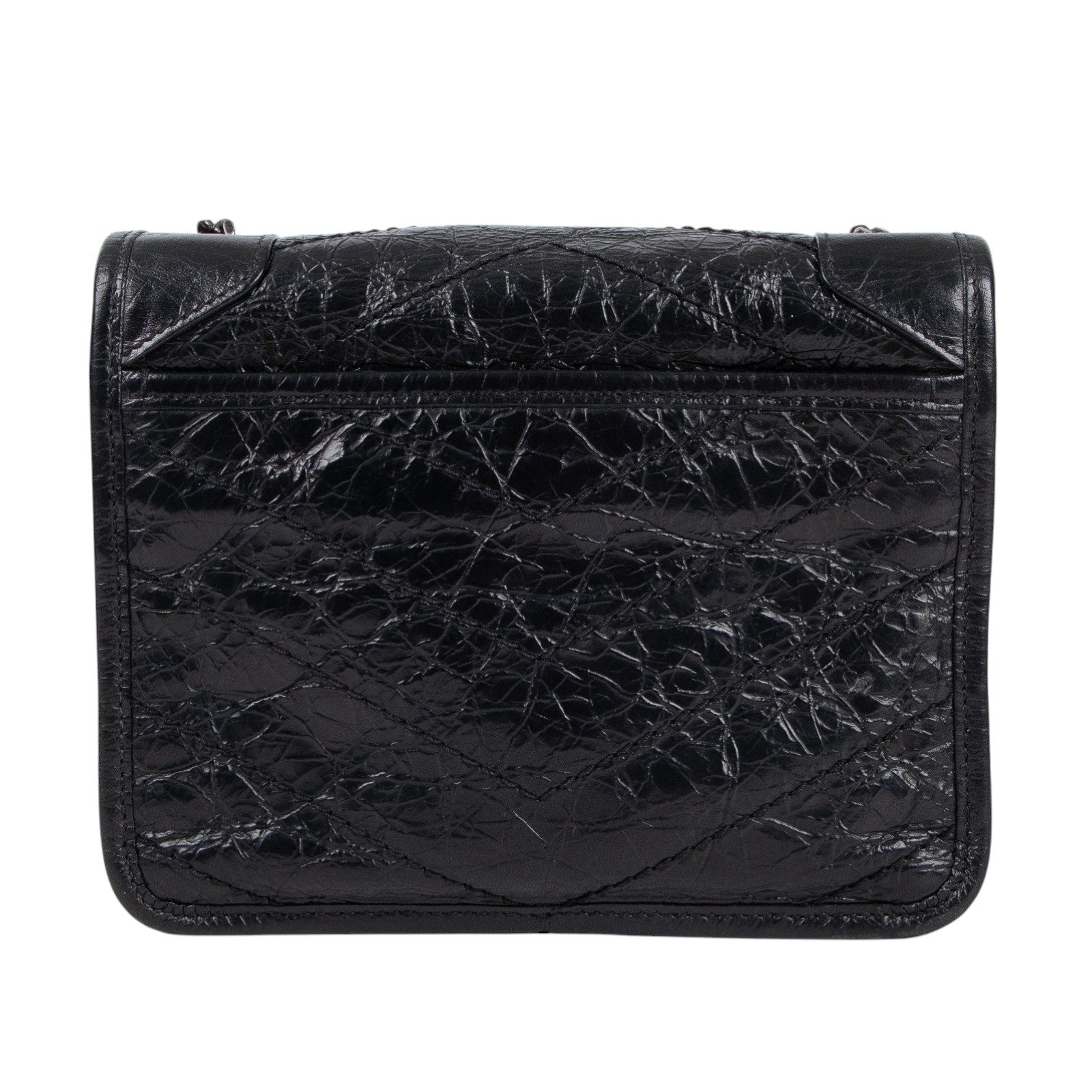 聖羅蘭 YSL SAINT LAURENT Niki 復古皮革 手袋 銀色五金 5831030EN04 黑NIKI WOC 防塵袋