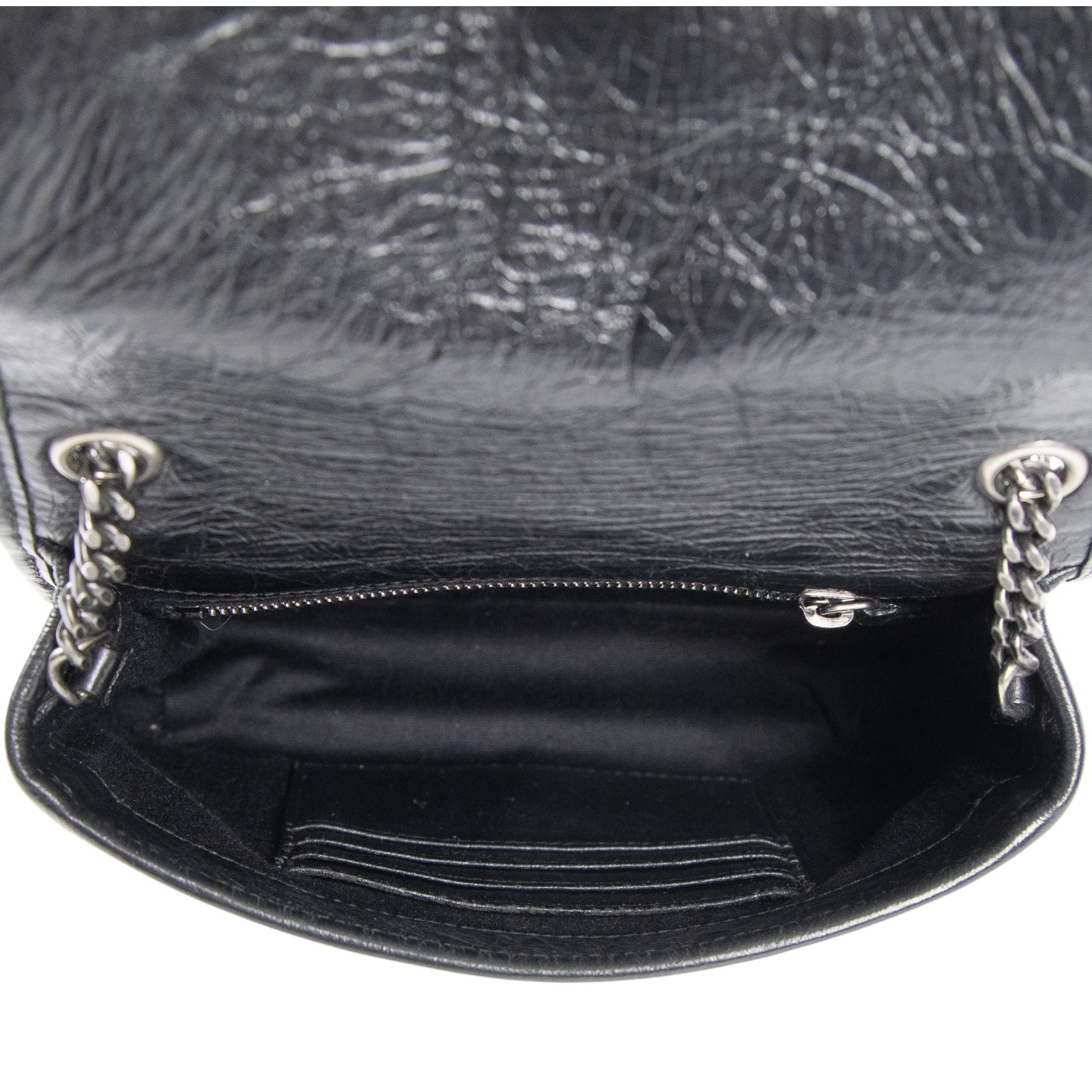 聖羅蘭 YSL SAINT LAURENT Niki 復古皮革 手袋 銀色五金 5831030EN04 黑NIKI WOC 防塵袋